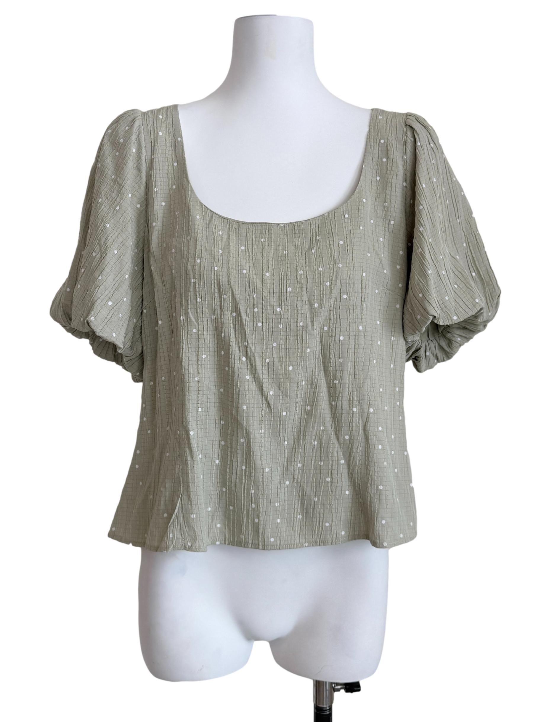 Olive Green Polkadot Top