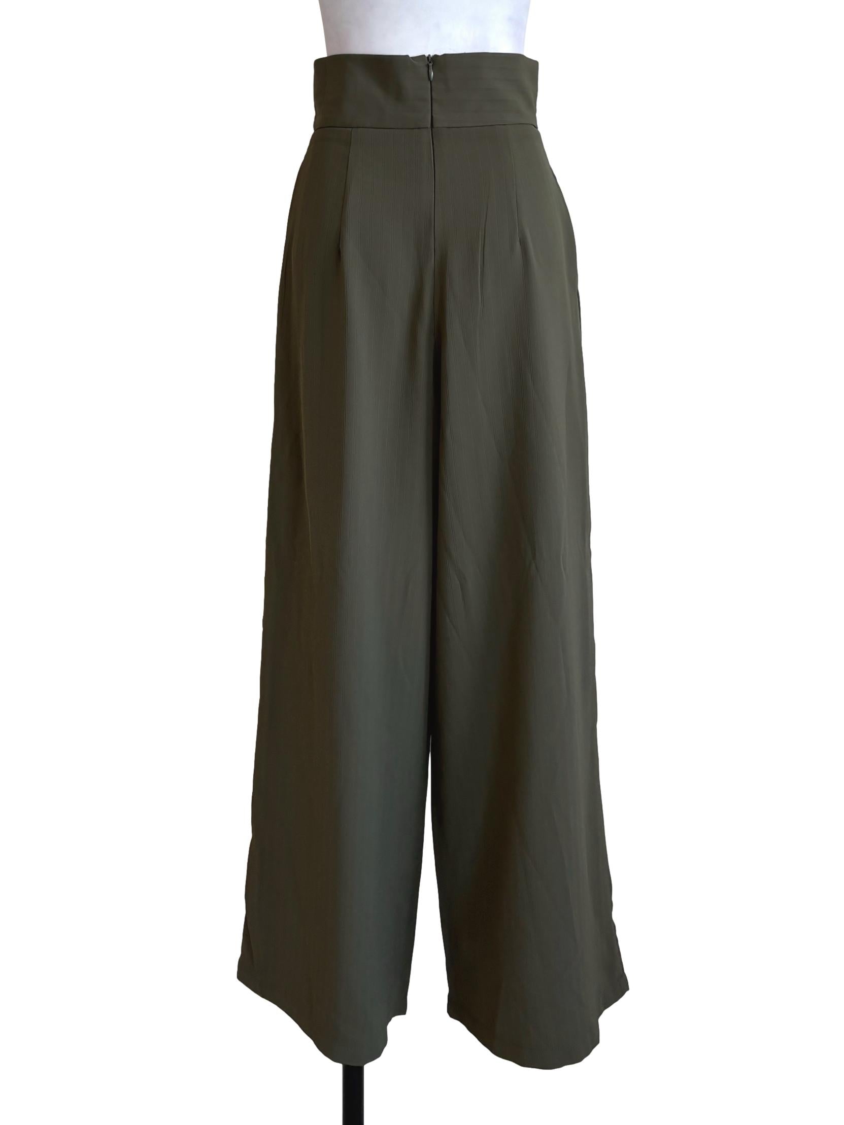 Green Striped Pattern High Waisted Palazzo