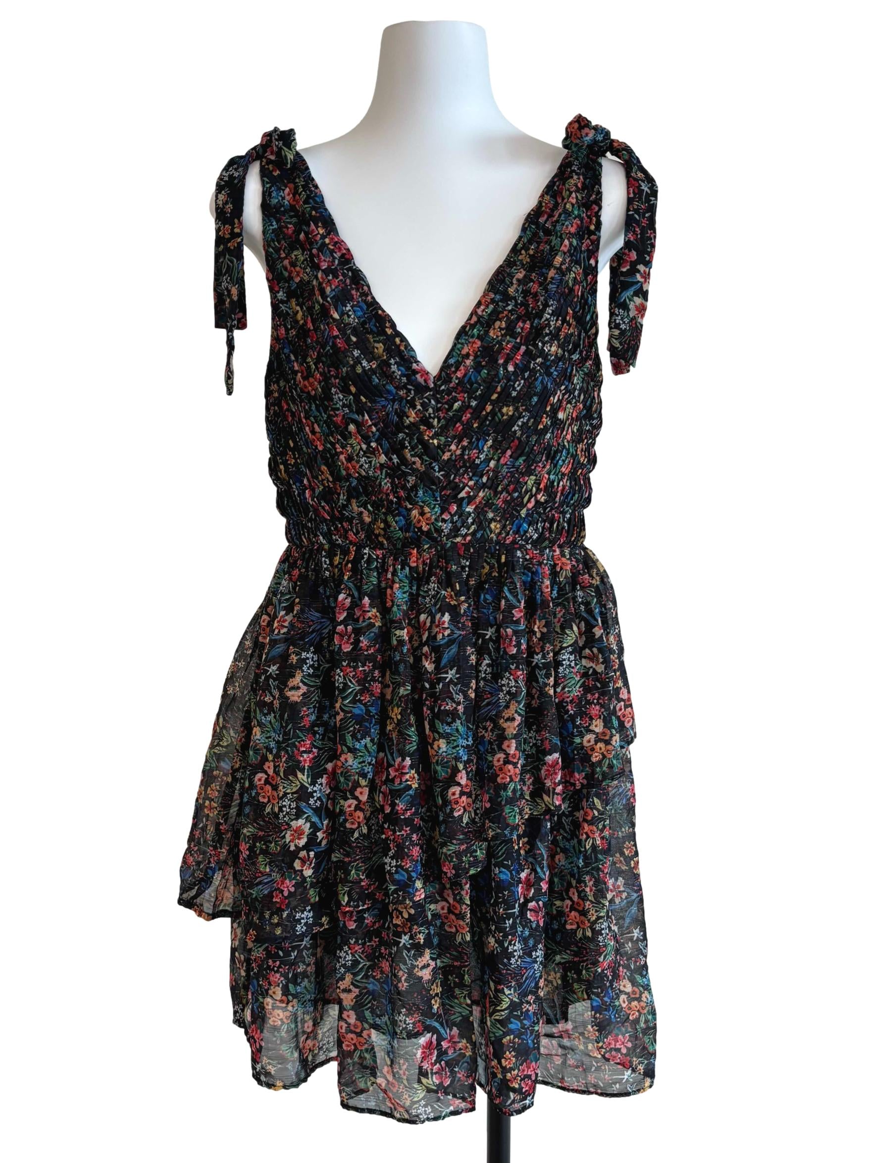 Jet Black Floral Tier Dress