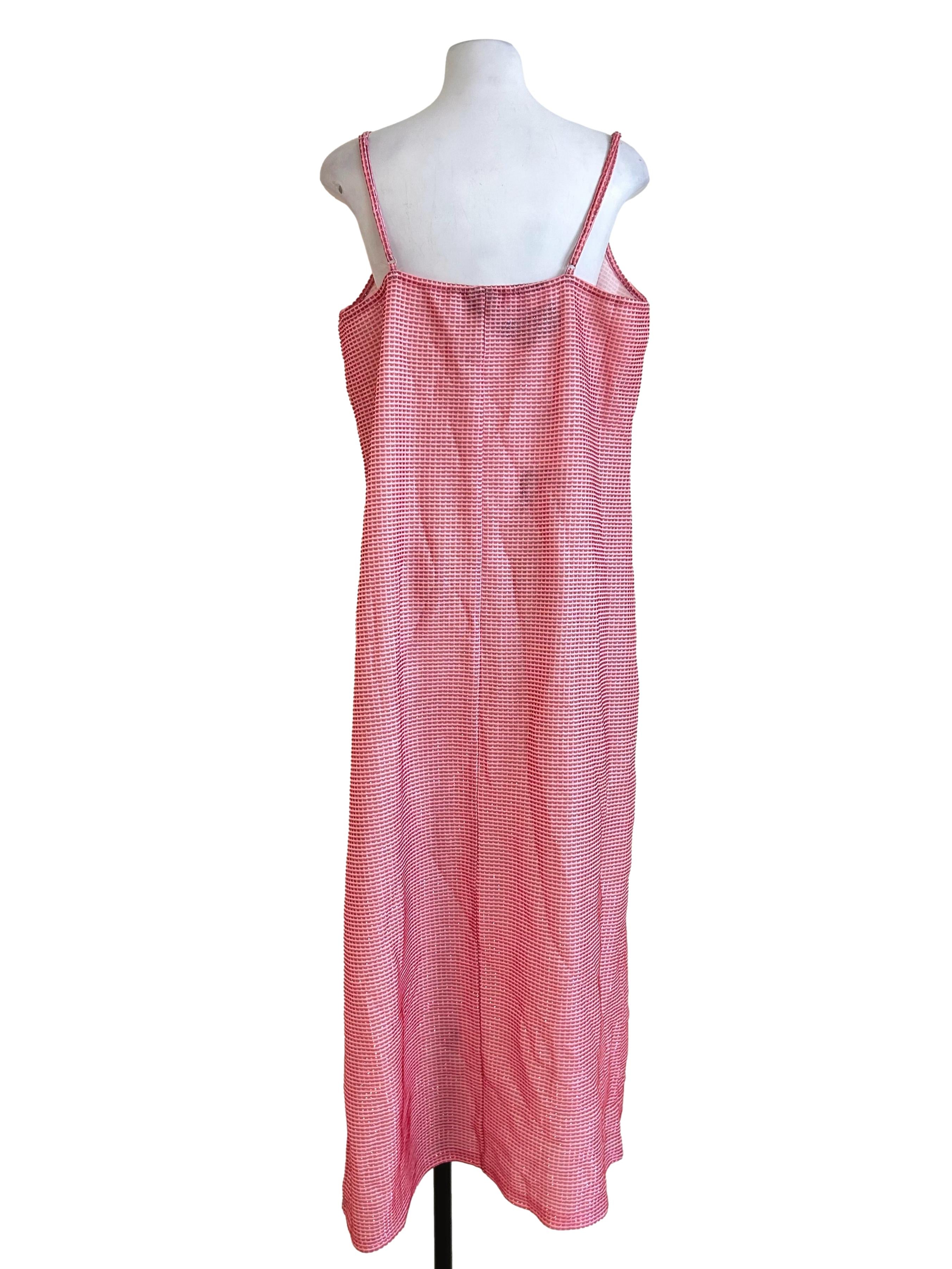 Pink White Gingham Glitter Strappy Maxi Dress
