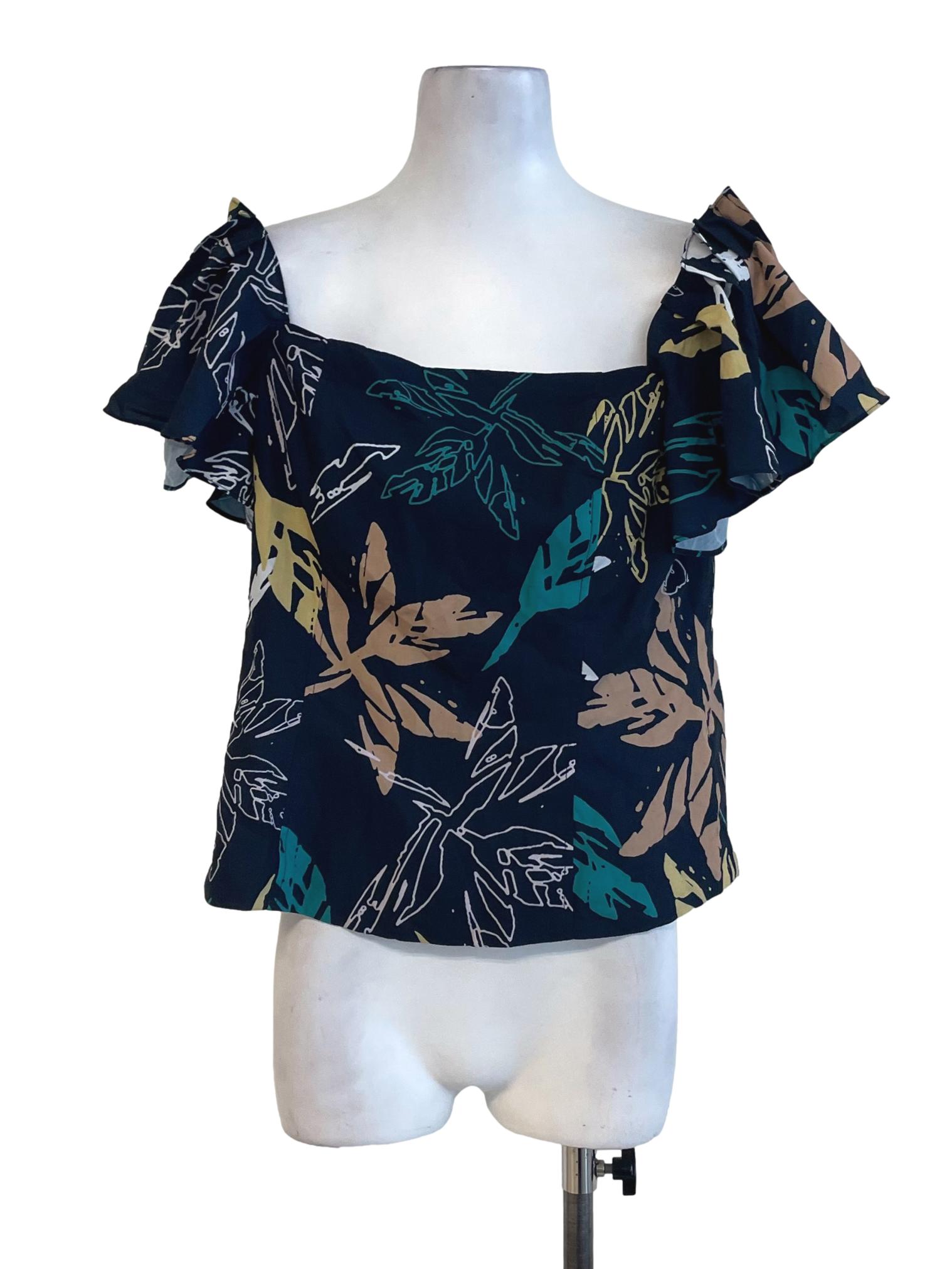 Navy Blue Floral Printed Blouse LB