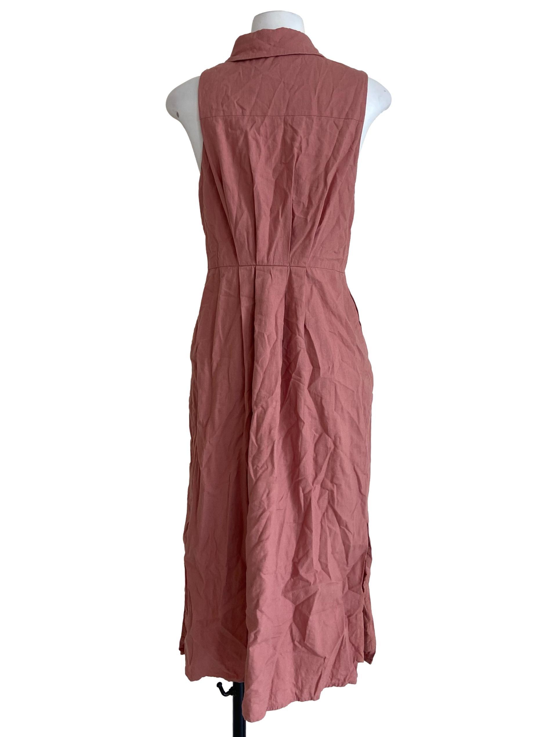 Coral Linen Pleated Shirt Dress OSN