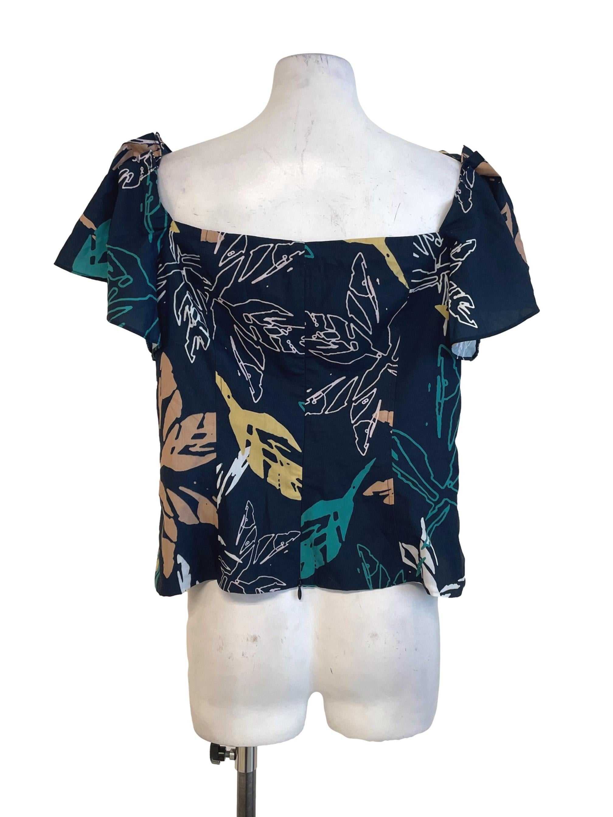 Navy Blue Floral Printed Blouse LB