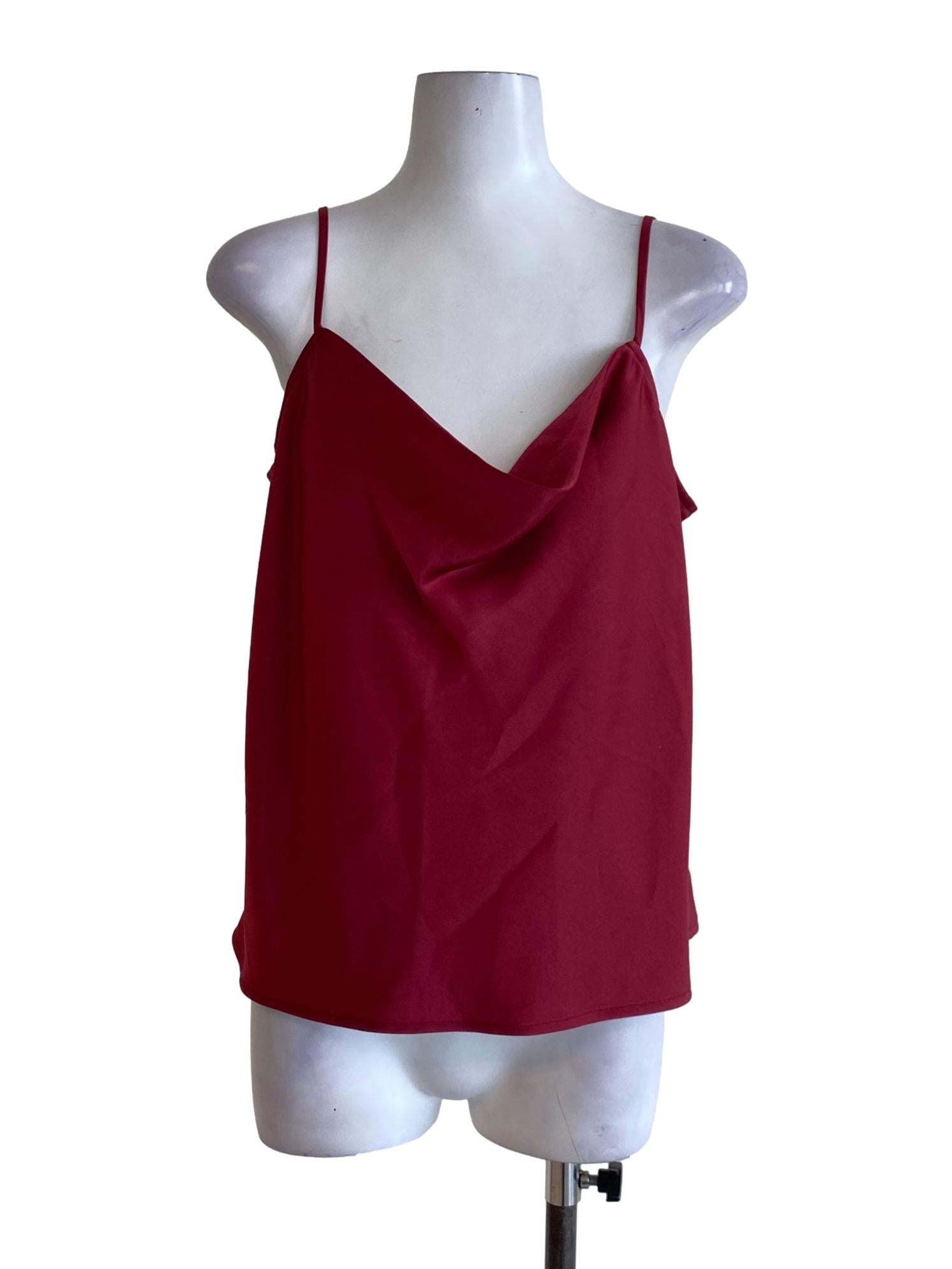 Currant Red Spaghetti Strap Drape Loose Flowy Top