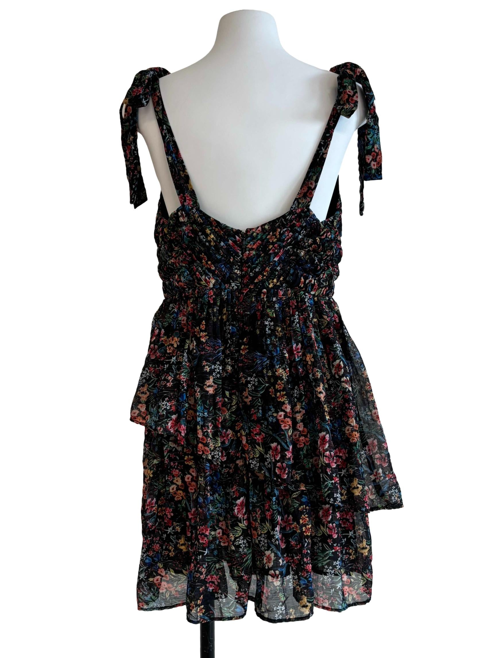 Jet Black Floral Tier Dress
