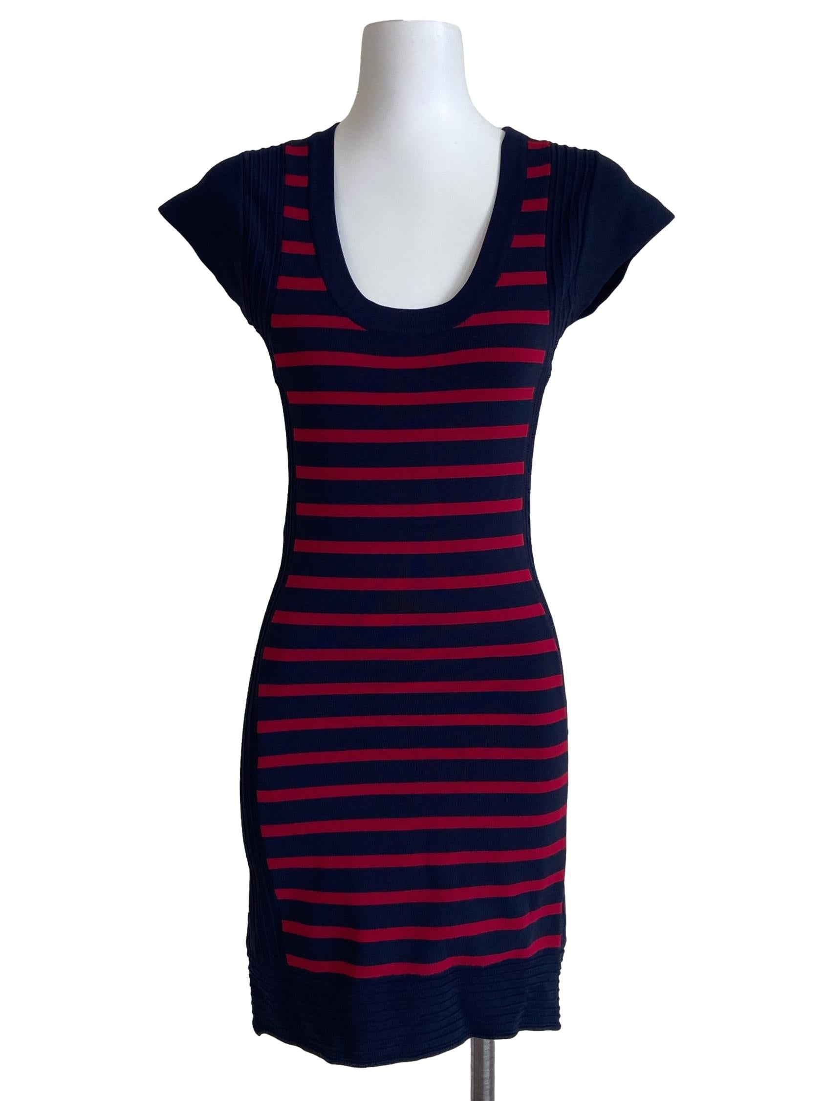 Dark Blue & Red Stripe Bodycon Dress