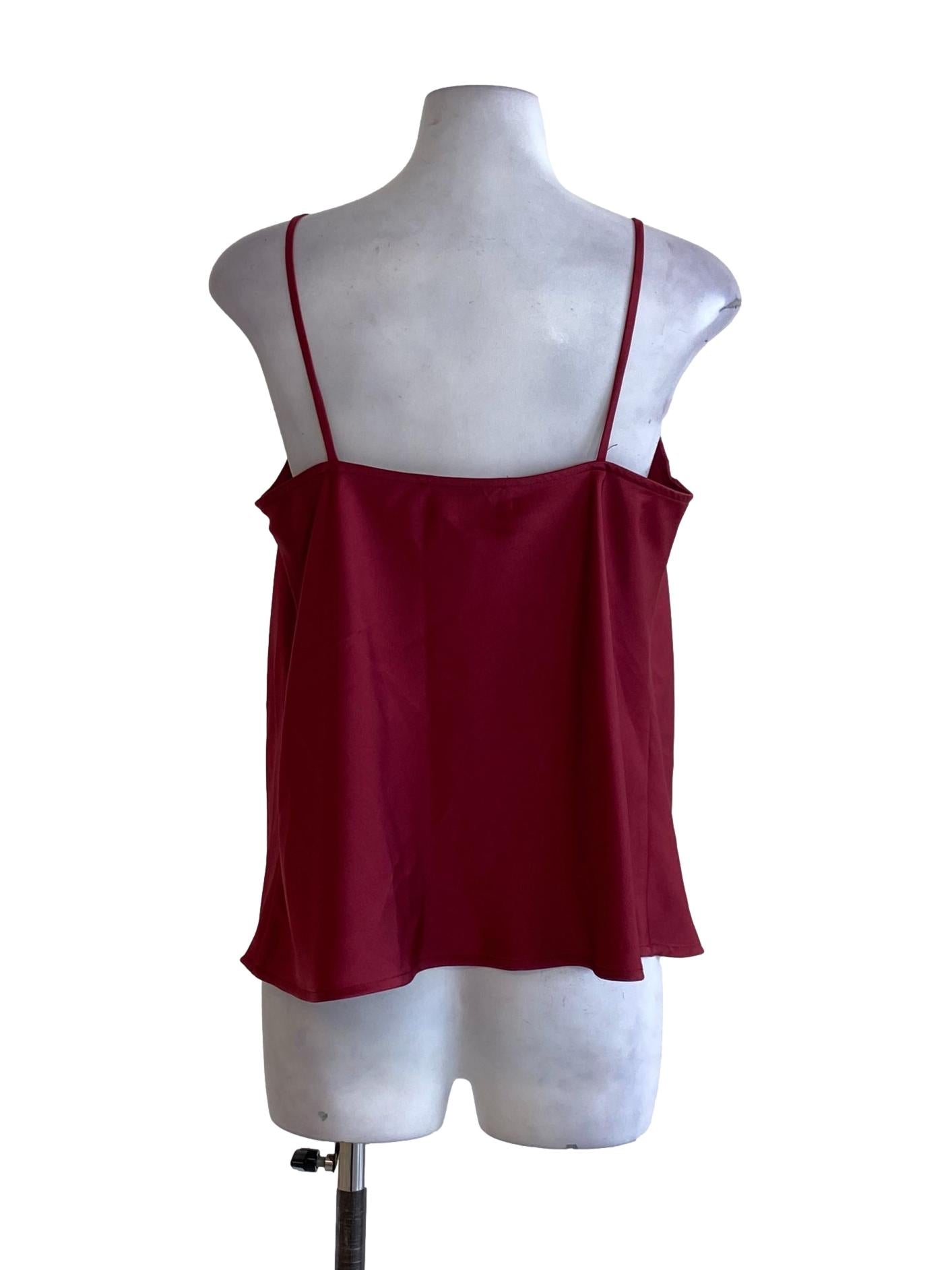 Currant Red Spaghetti Strap Drape Loose Flowy Top