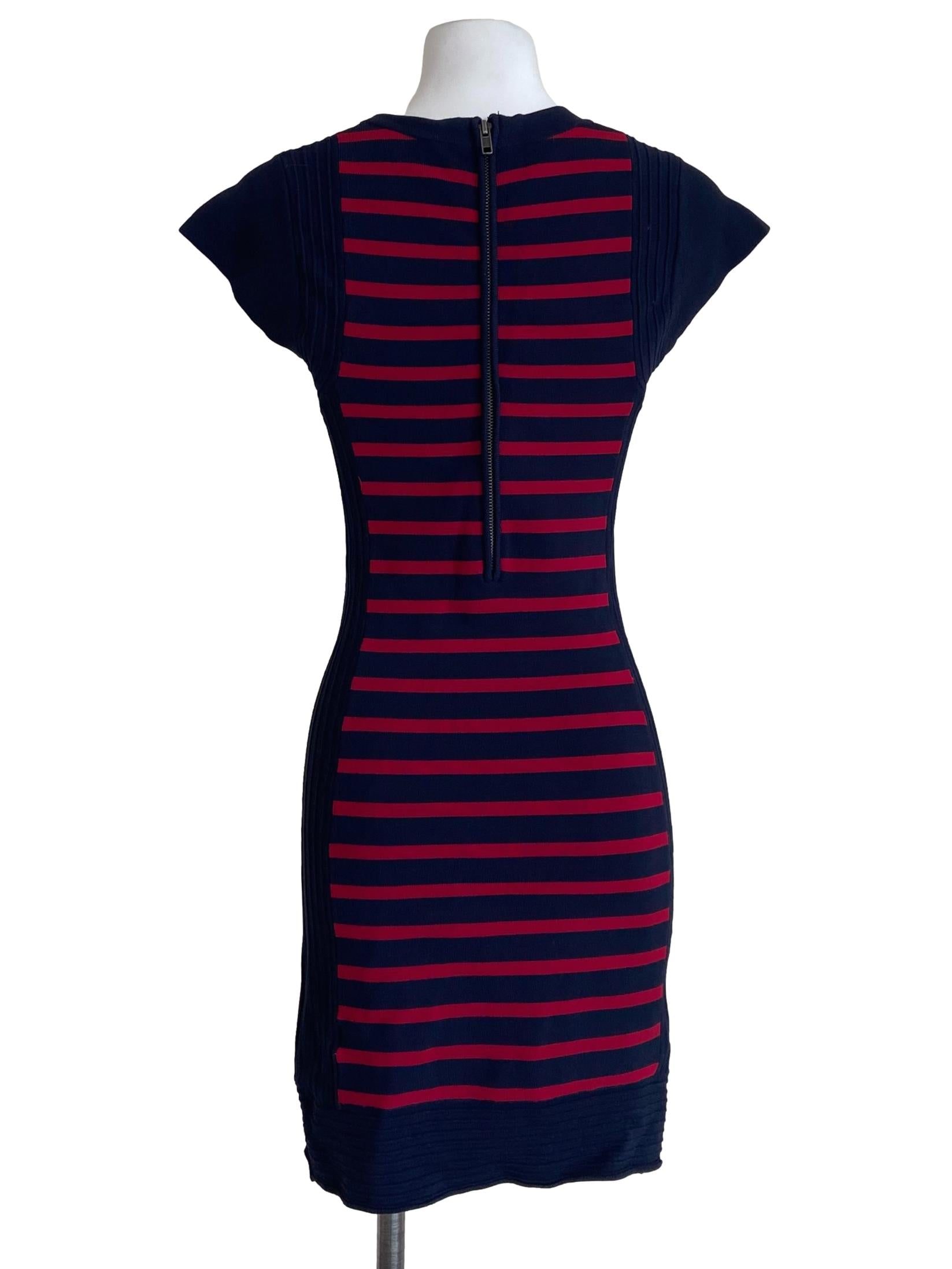 Dark Blue & Red Stripe Bodycon Dress