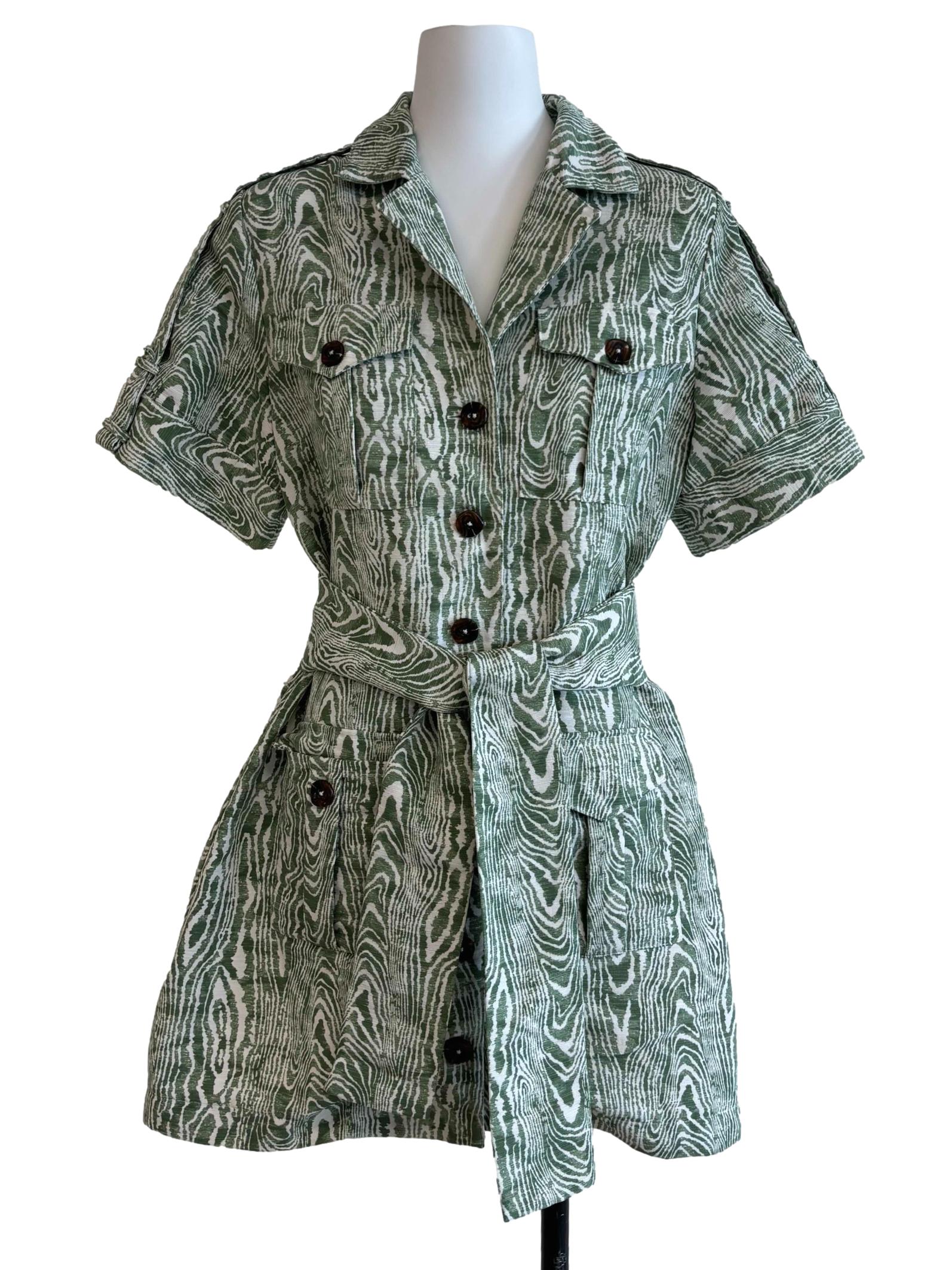 Fern Green Patterned Mini A-Line Dress