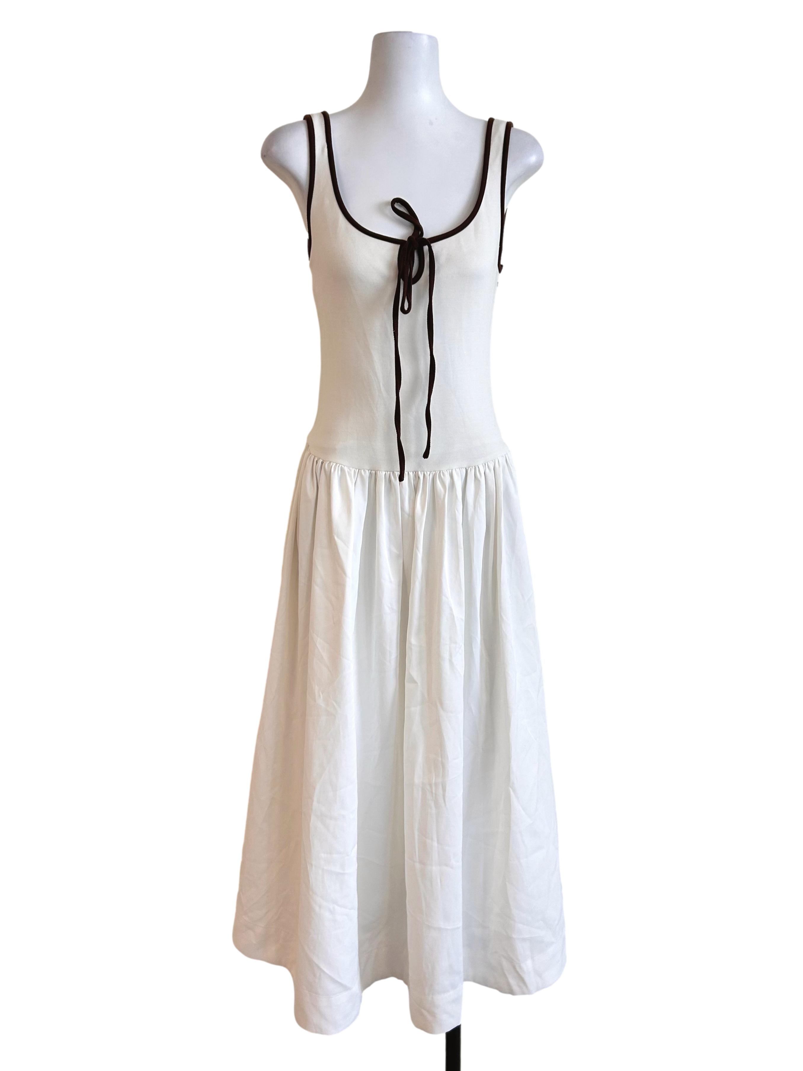 White Sleeveless Drop Waist Tie Dress