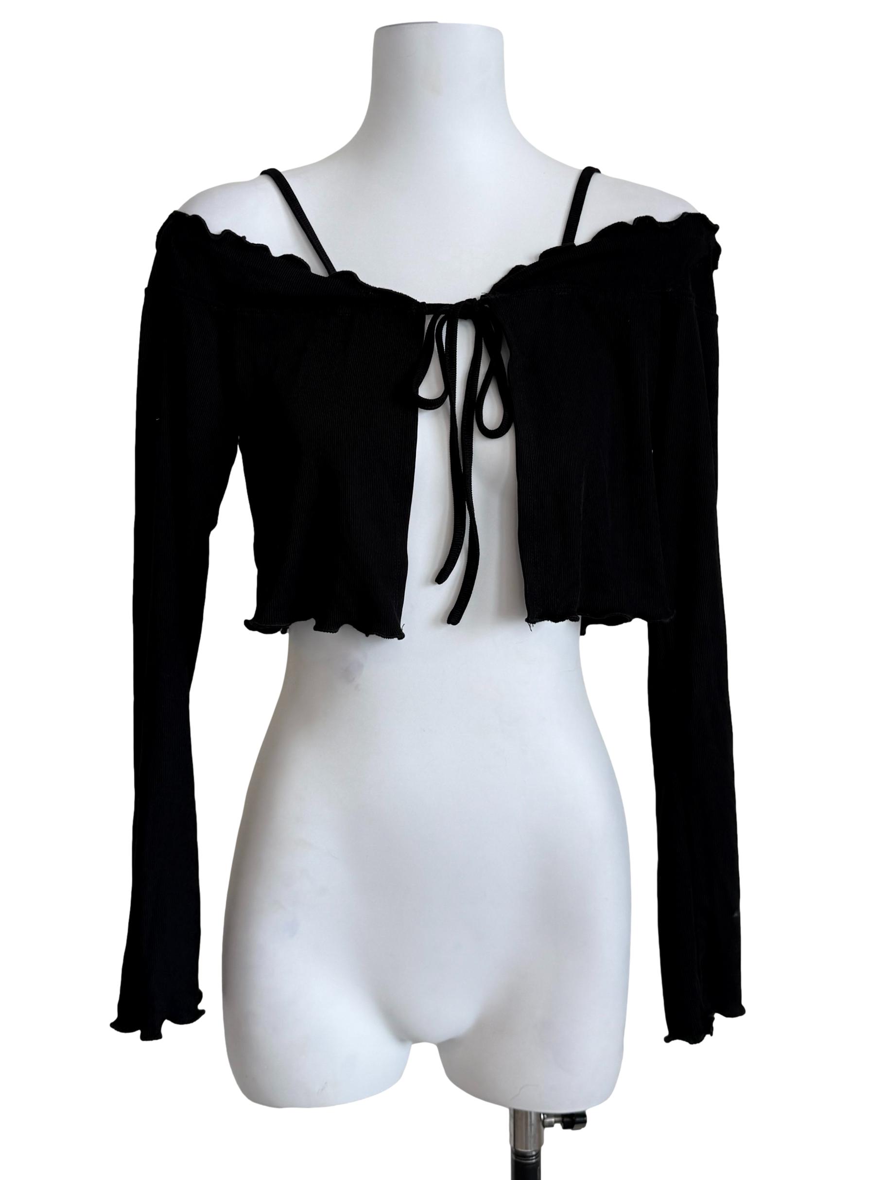Black Strappy Cropped Cardigan