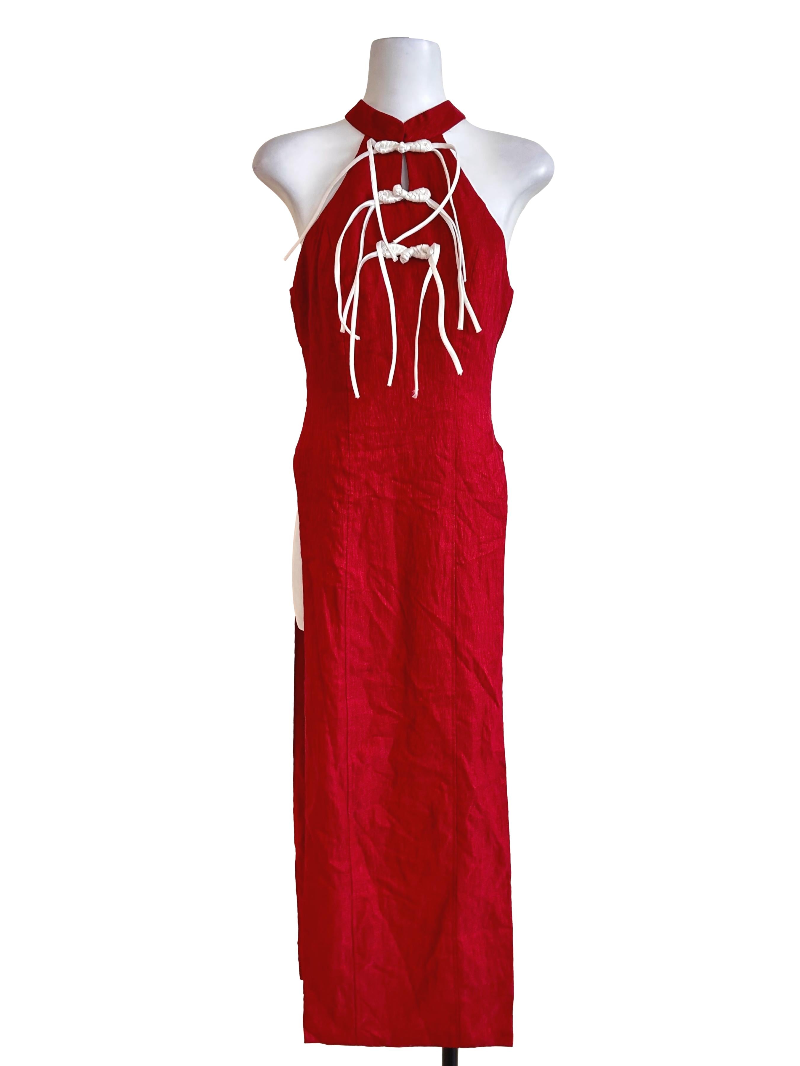 Red Halter Cheongsam Knot Dress
