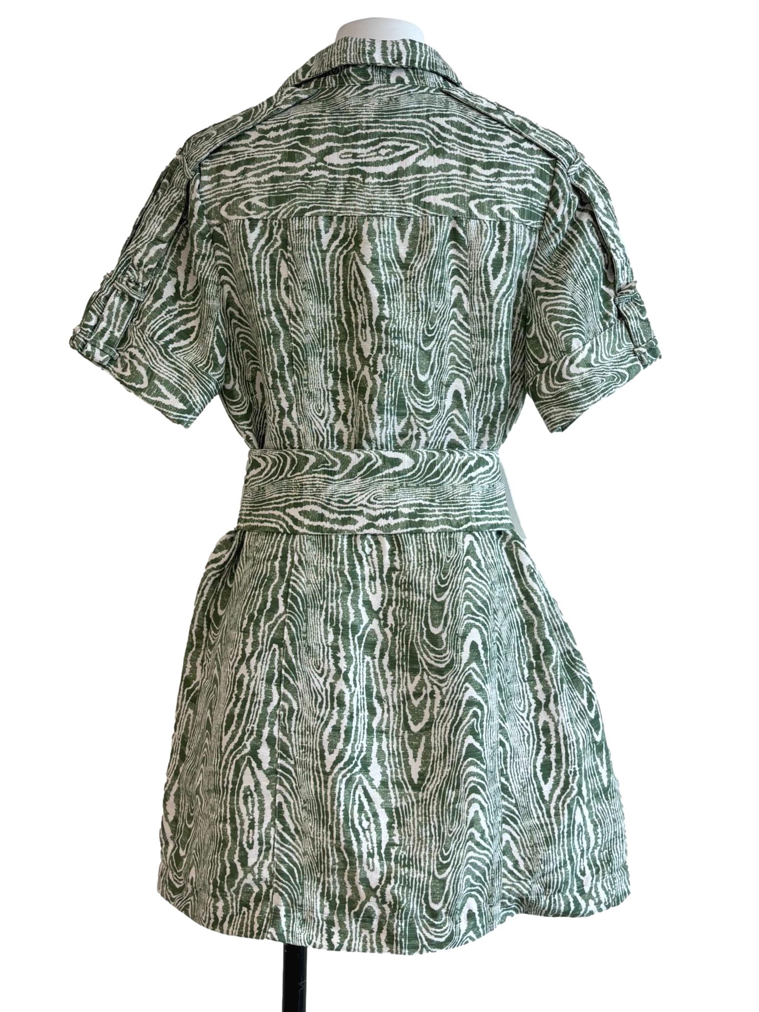 Fern Green Patterned Mini A-Line Dress