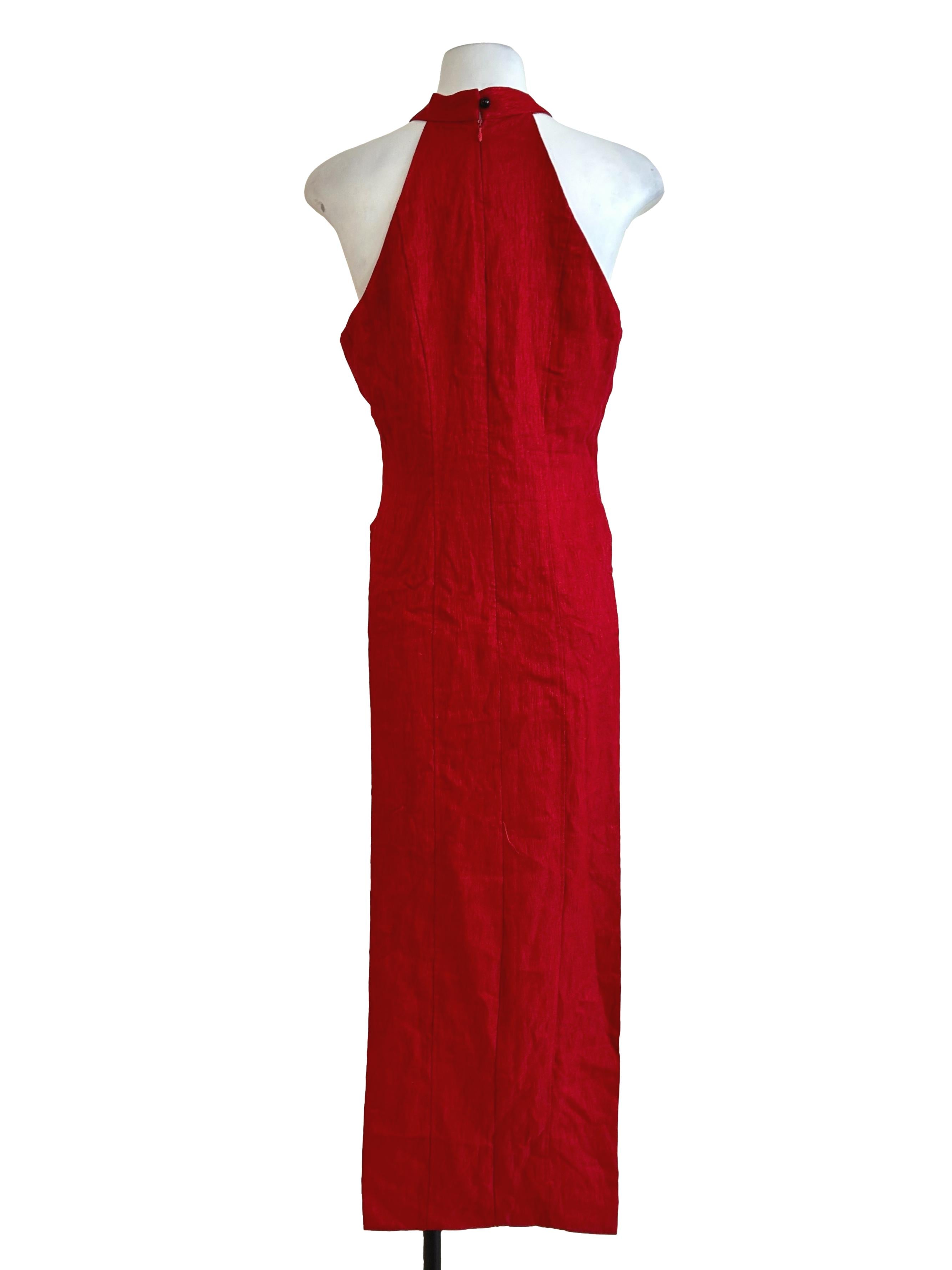 Red Halter Cheongsam Knot Dress