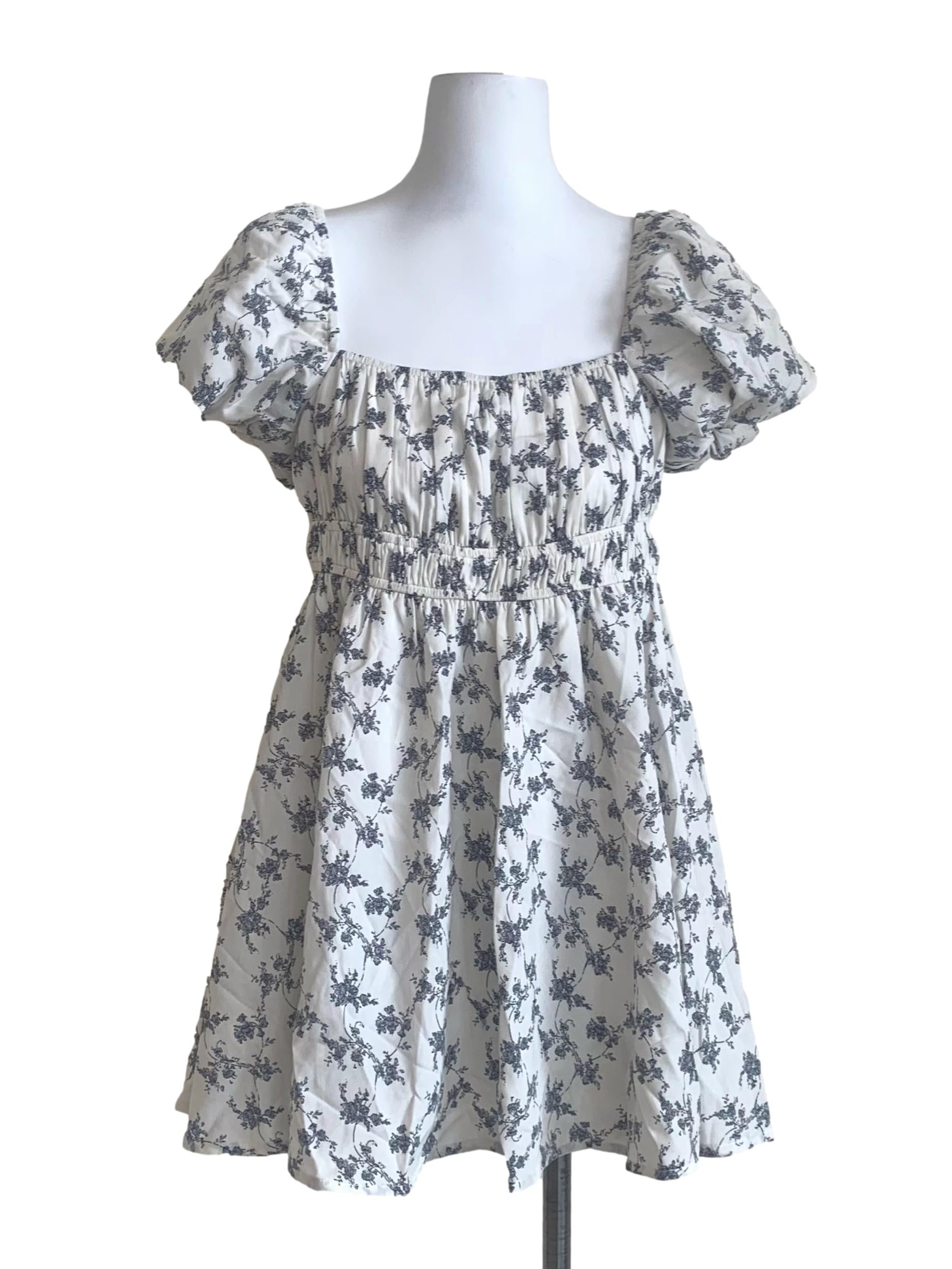 Chiffon White Floral Pattern Empire Dress