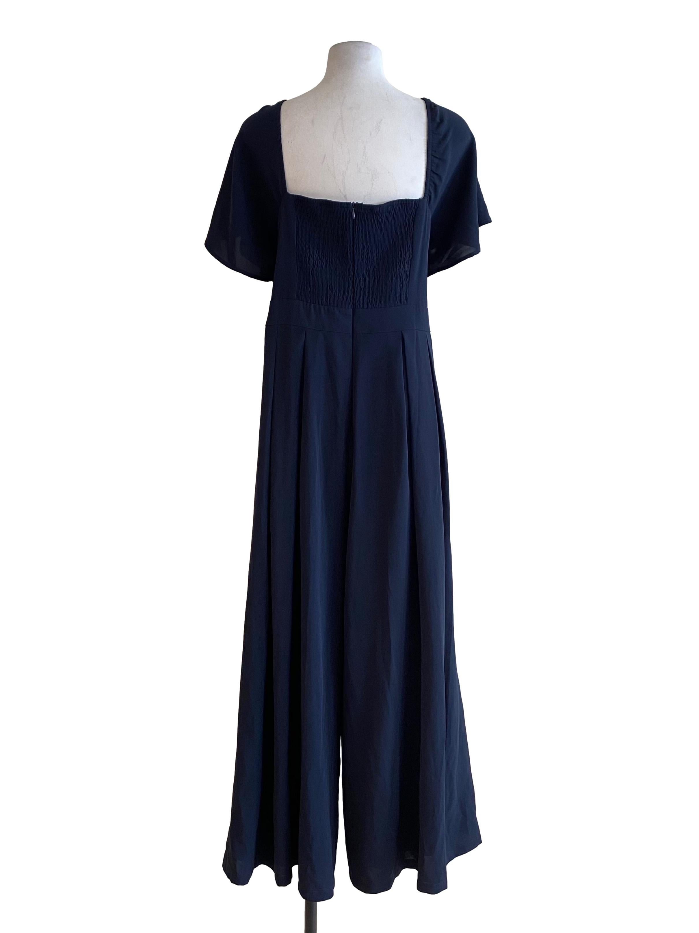 Dim Navy Blue Ruffle Shoulder Jumpsuit
