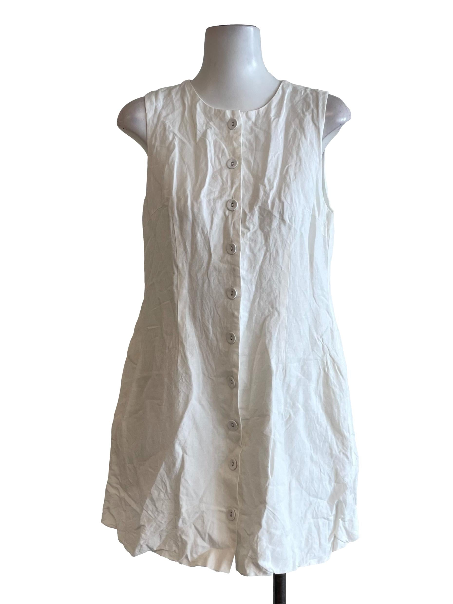 White Button Down Sleeveless Dress OSN