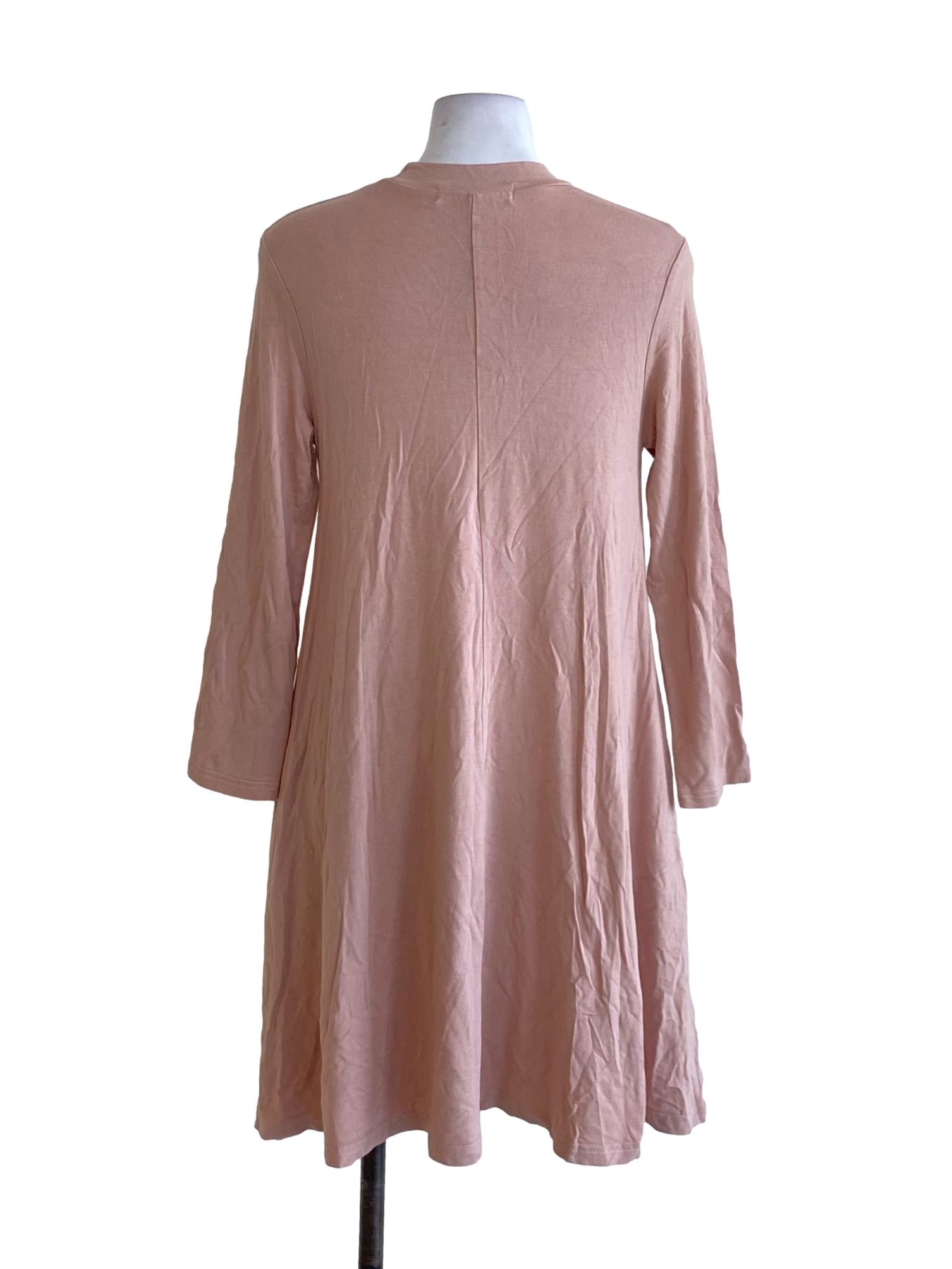 Coral Pink Stretchy Fit Long Sleeve Shirt Dress