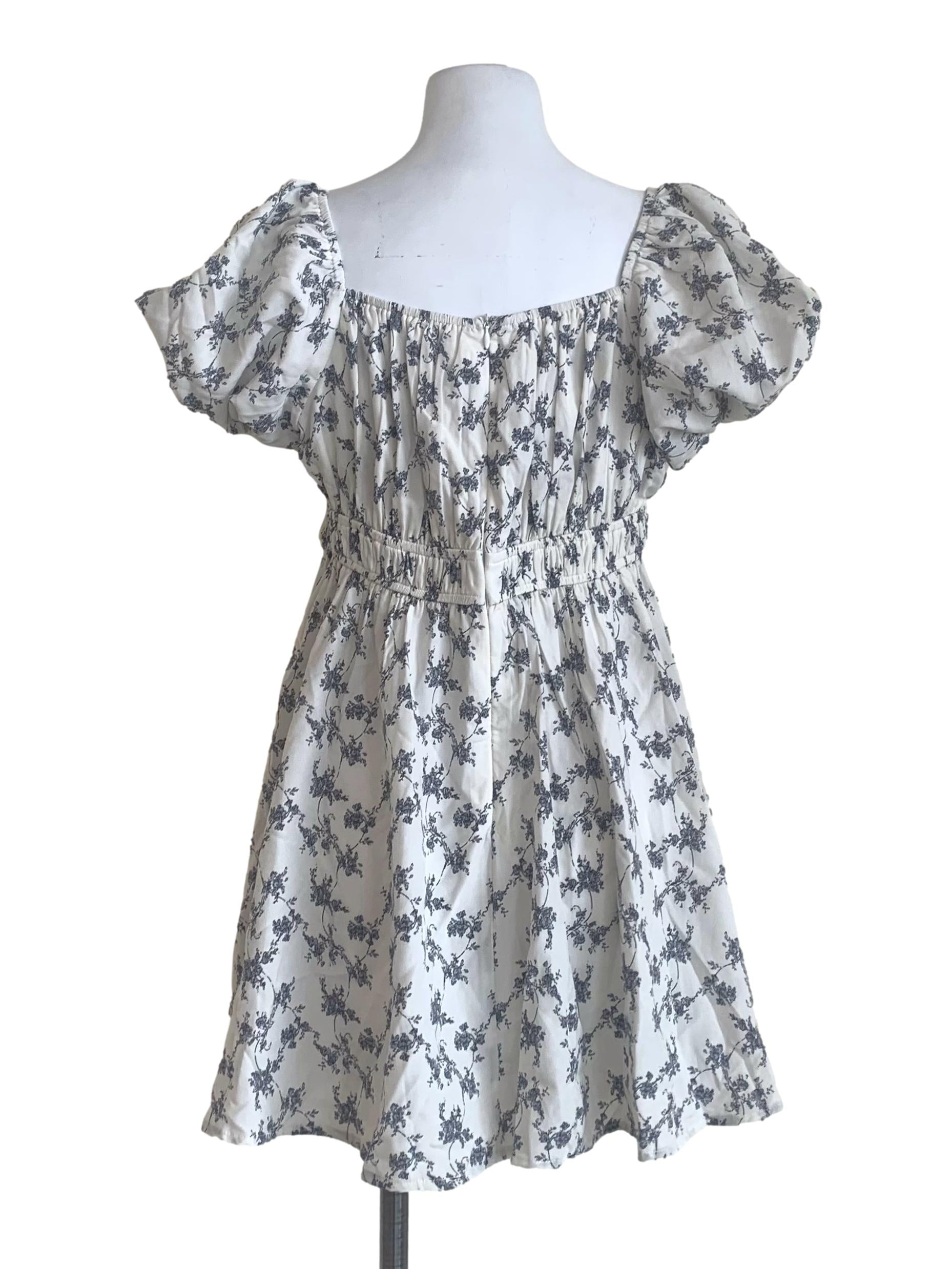 Chiffon White Floral Pattern Empire Dress