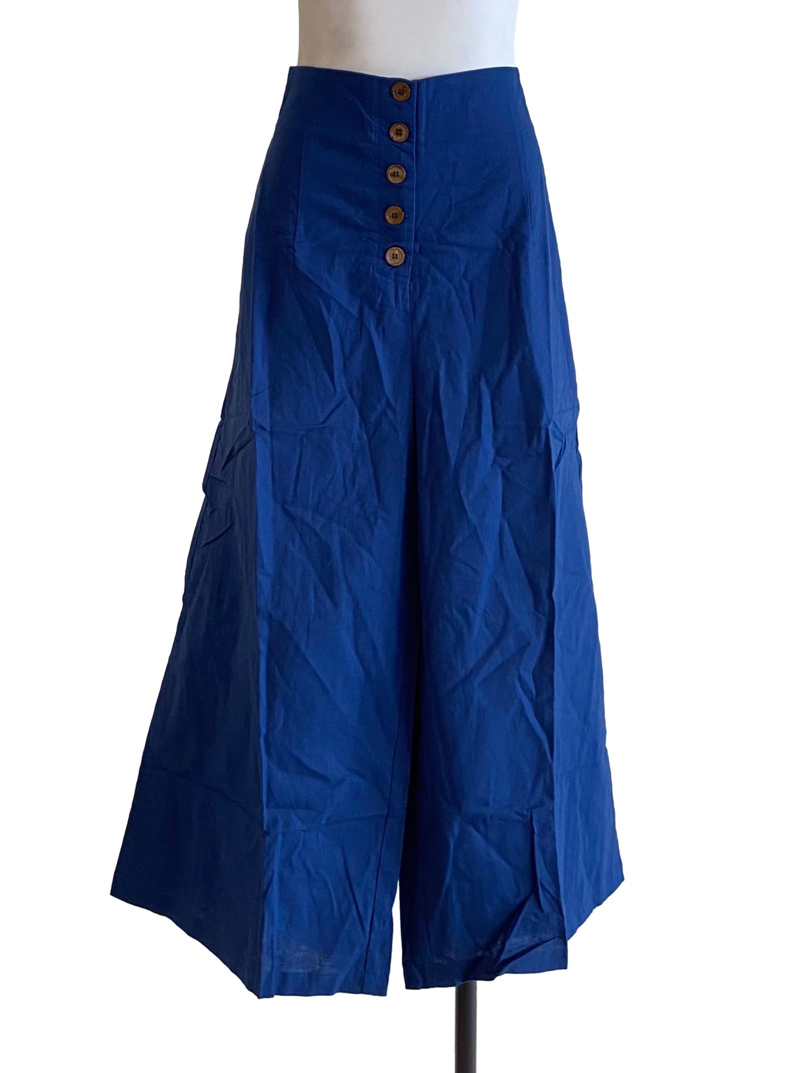 Cobalt Blue Button Down Palazzo Pants
