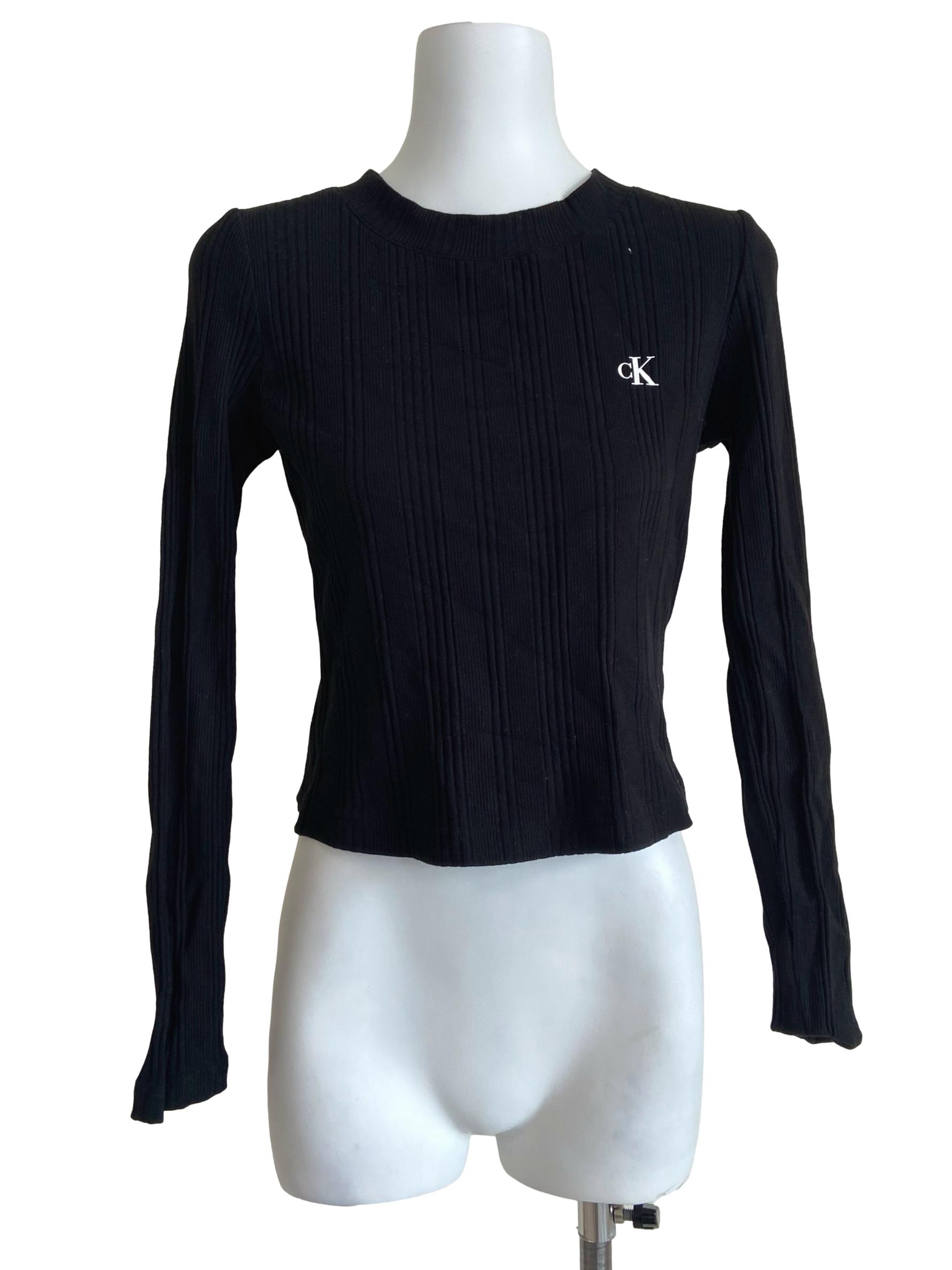 Black Pencil Stripe Long Sleeve Top