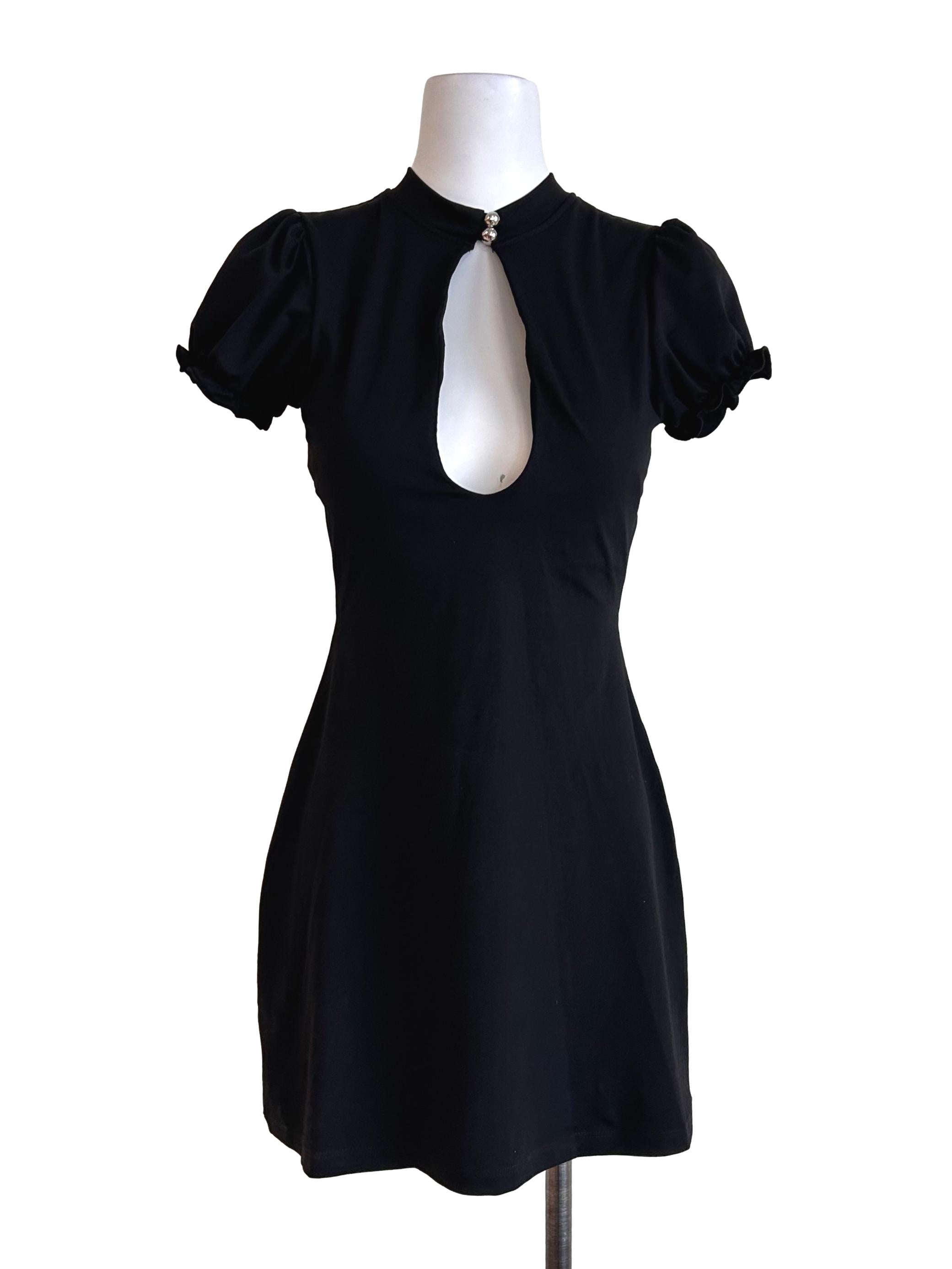Black Puff Sleeve Keyhole Mini Dress