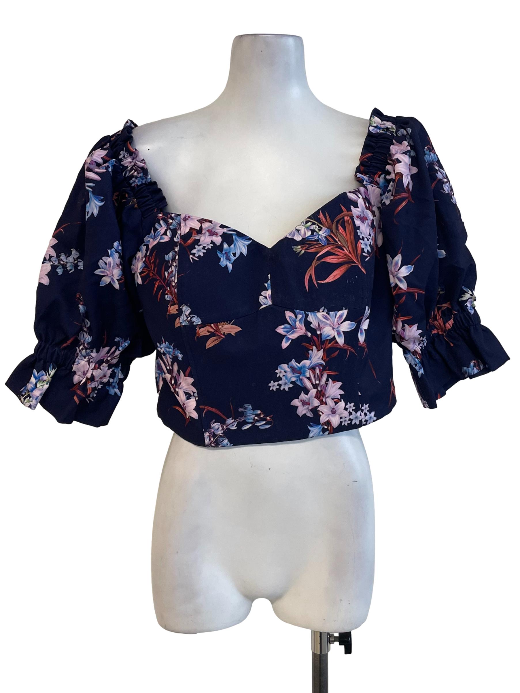 Indigo Floral Crop Top