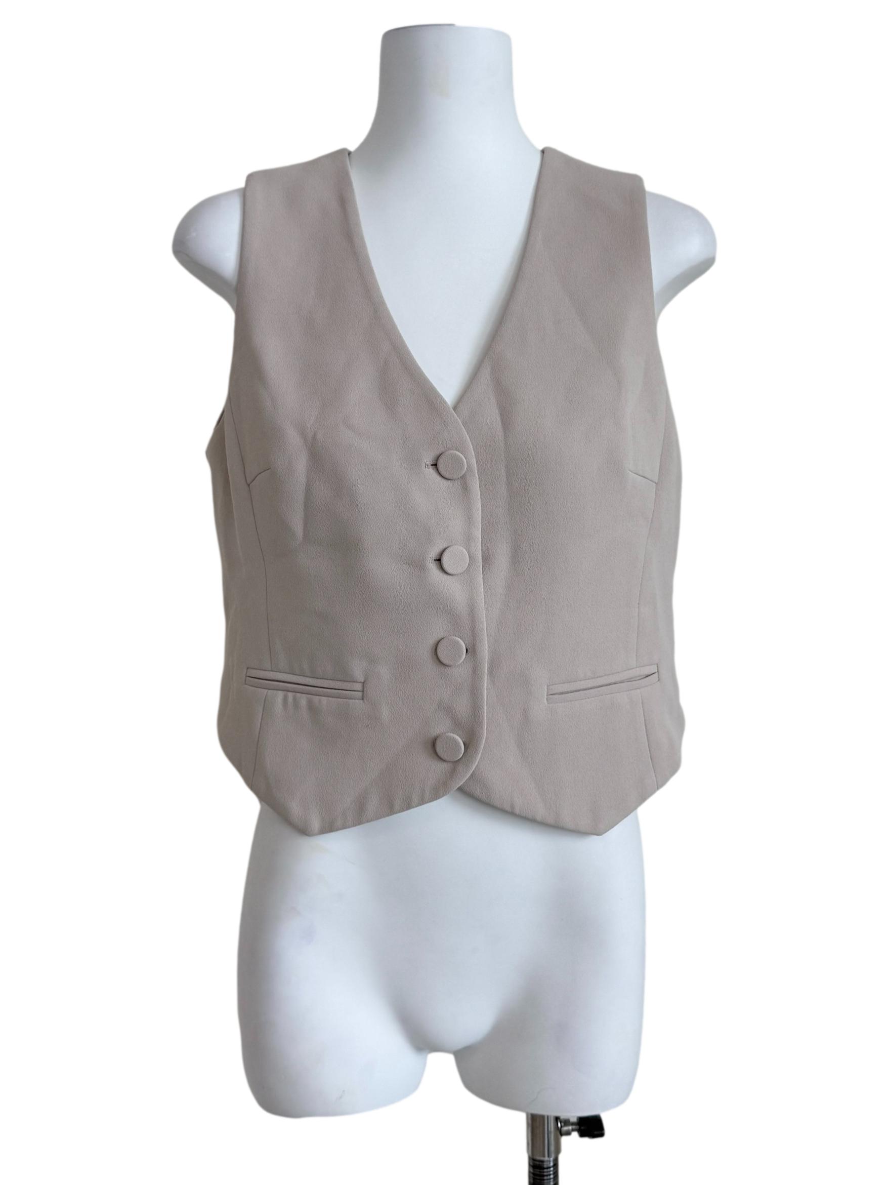 Bone Beige V-Neck Vest