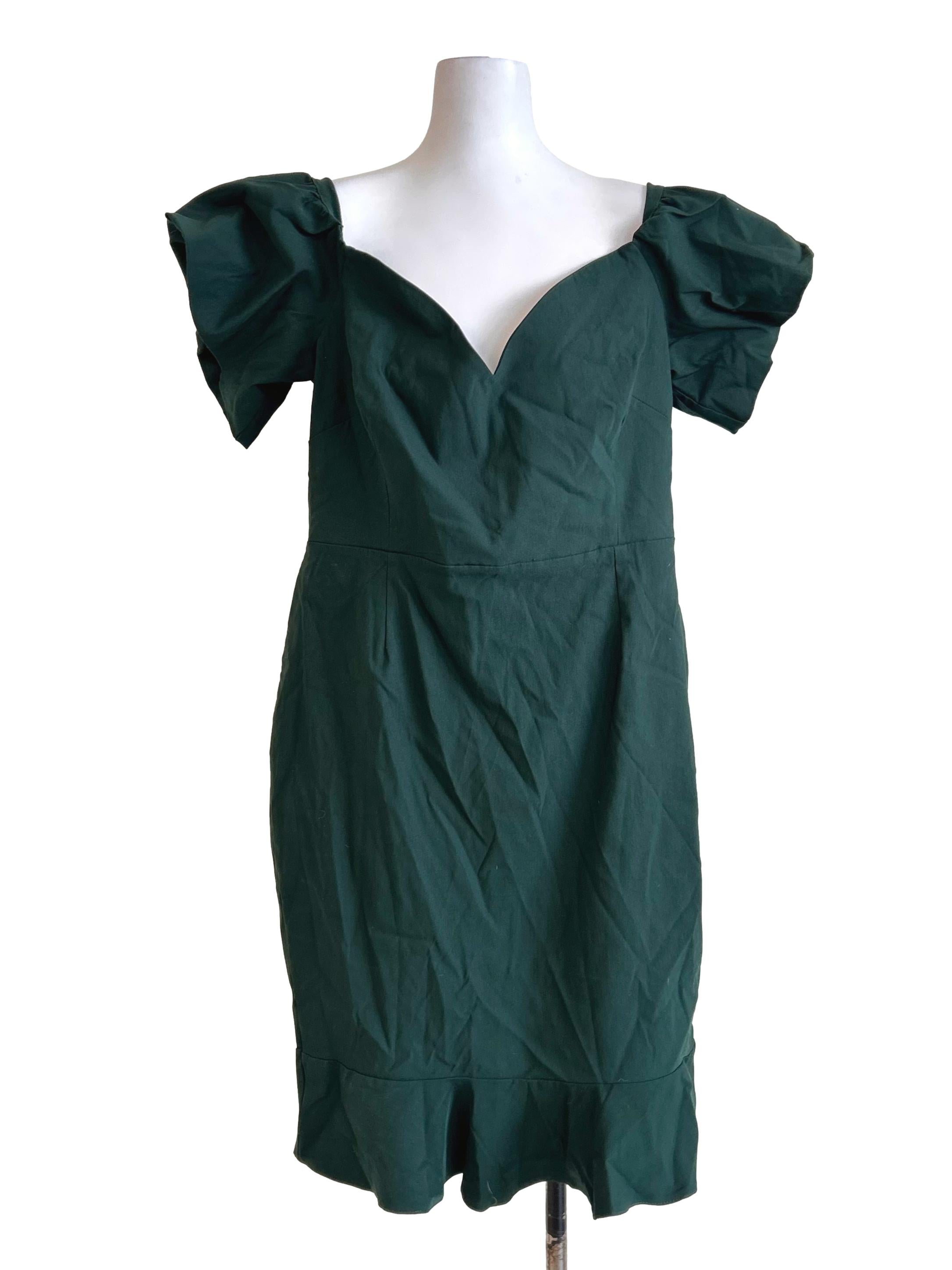 Dark Green Off Shoulder Ruffle Dress