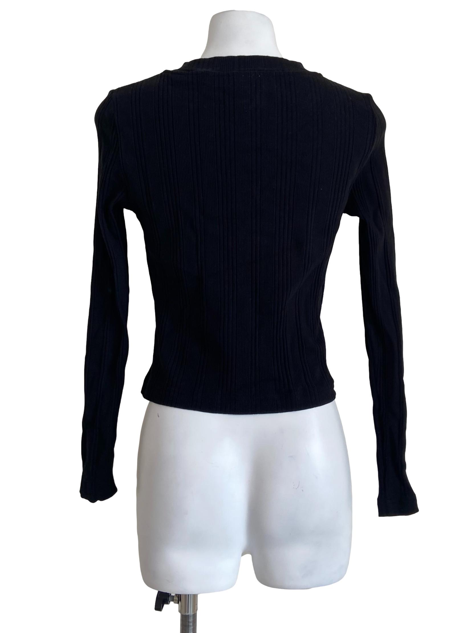 Black Pencil Stripe Long Sleeve Top