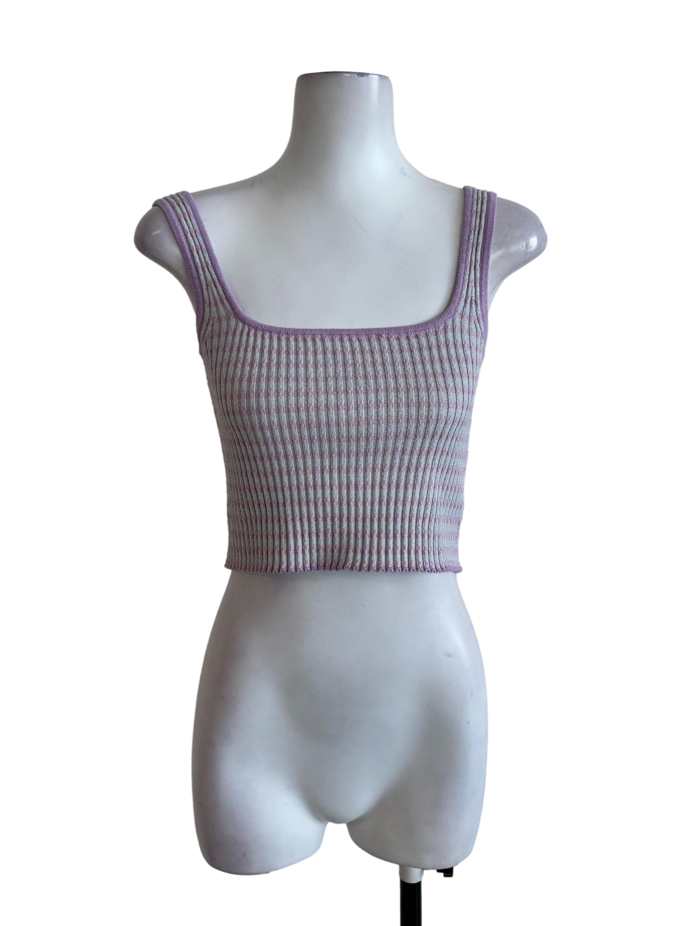 Lavender Purple Knit Pattern Square Neck Top