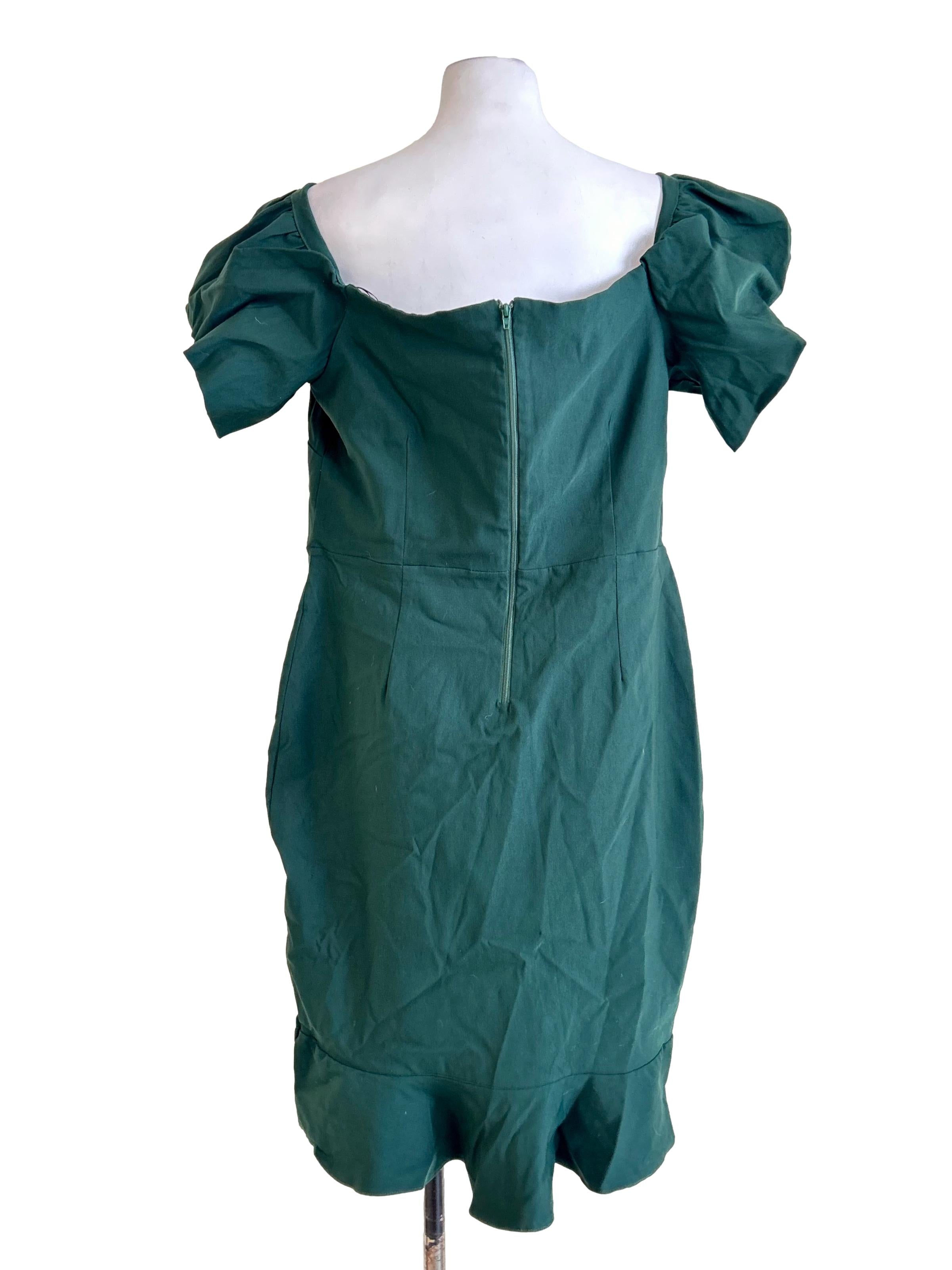 Dark Green Off Shoulder Ruffle Dress