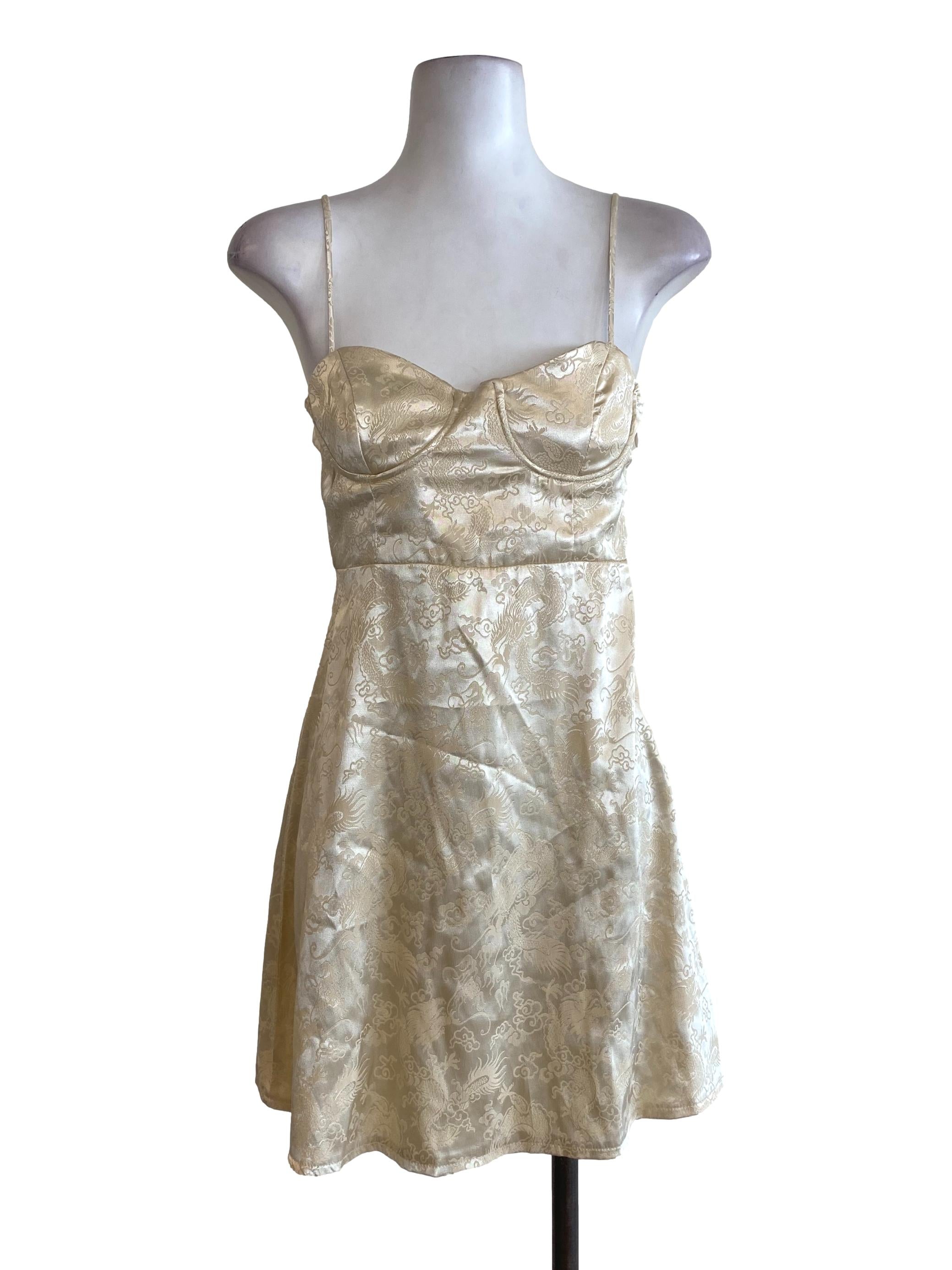 Yellow Floral Satin Mini Dress