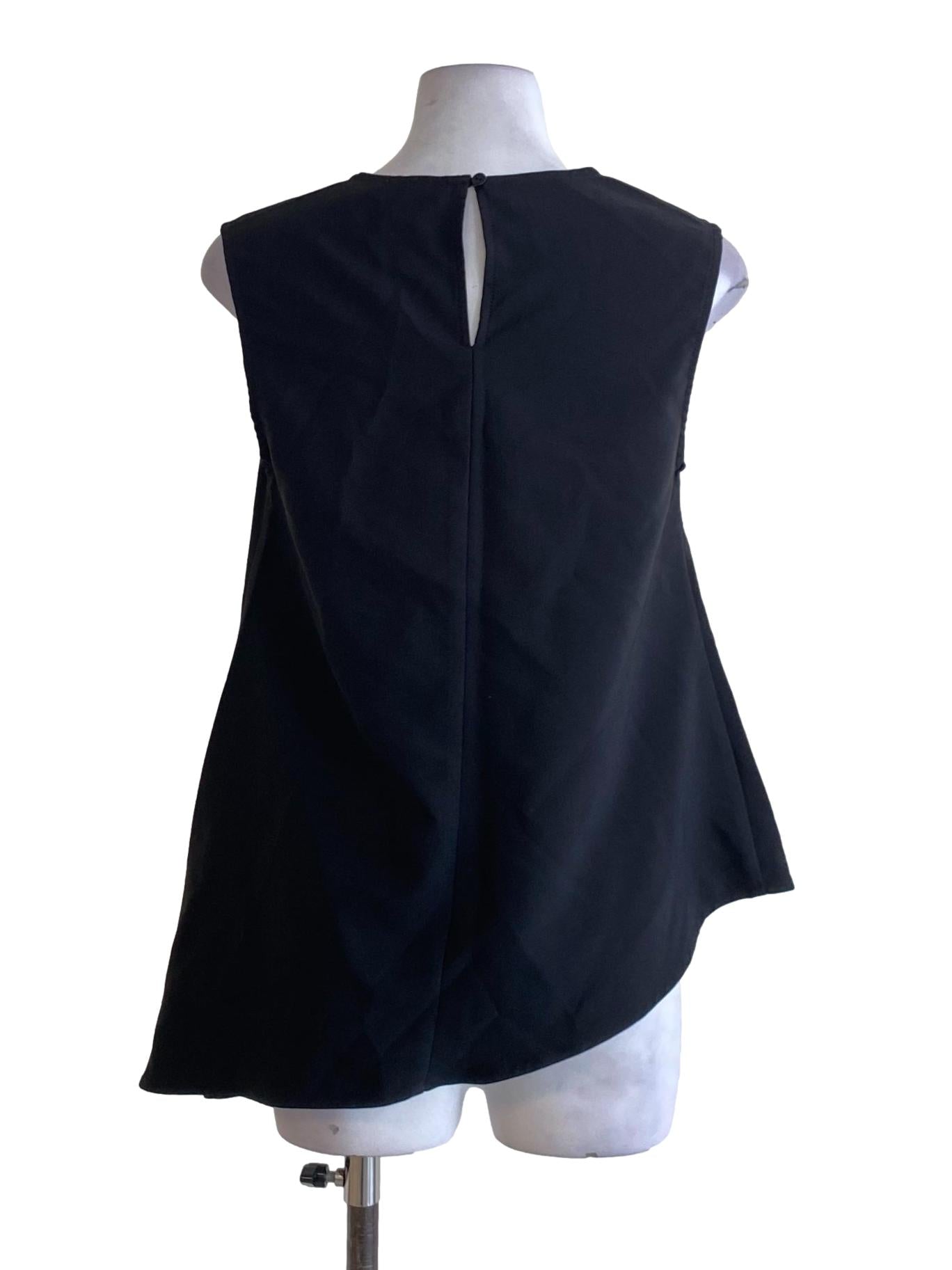 Ebony Black Round Neck Asymmetrical Flowy Top