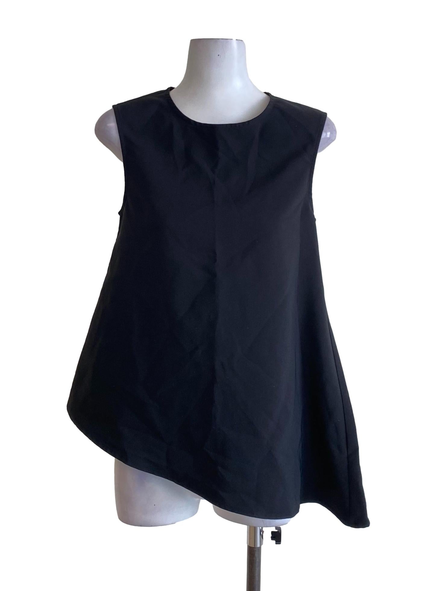Ebony Black Round Neck Asymmetrical Flowy Top