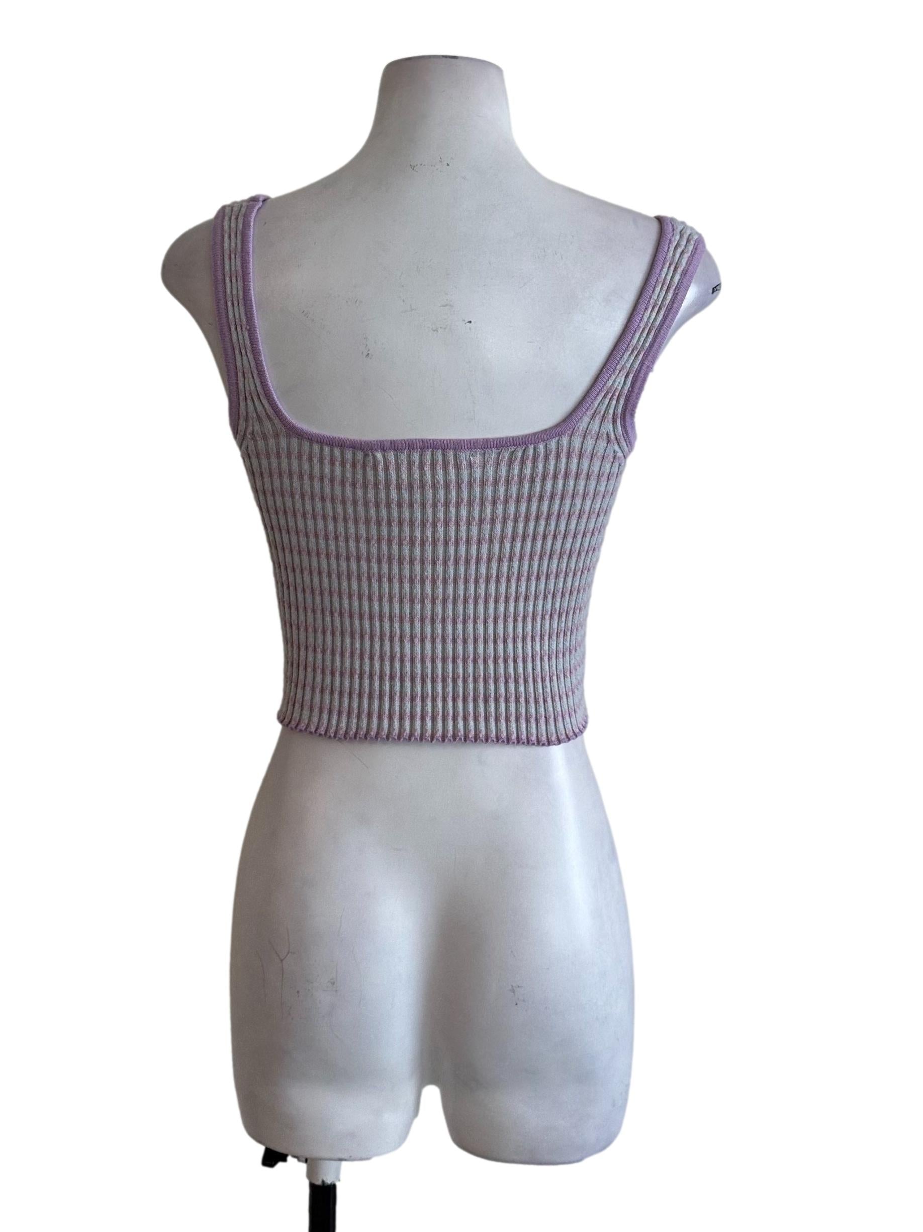 Lavender Purple Knit Pattern Square Neck Top
