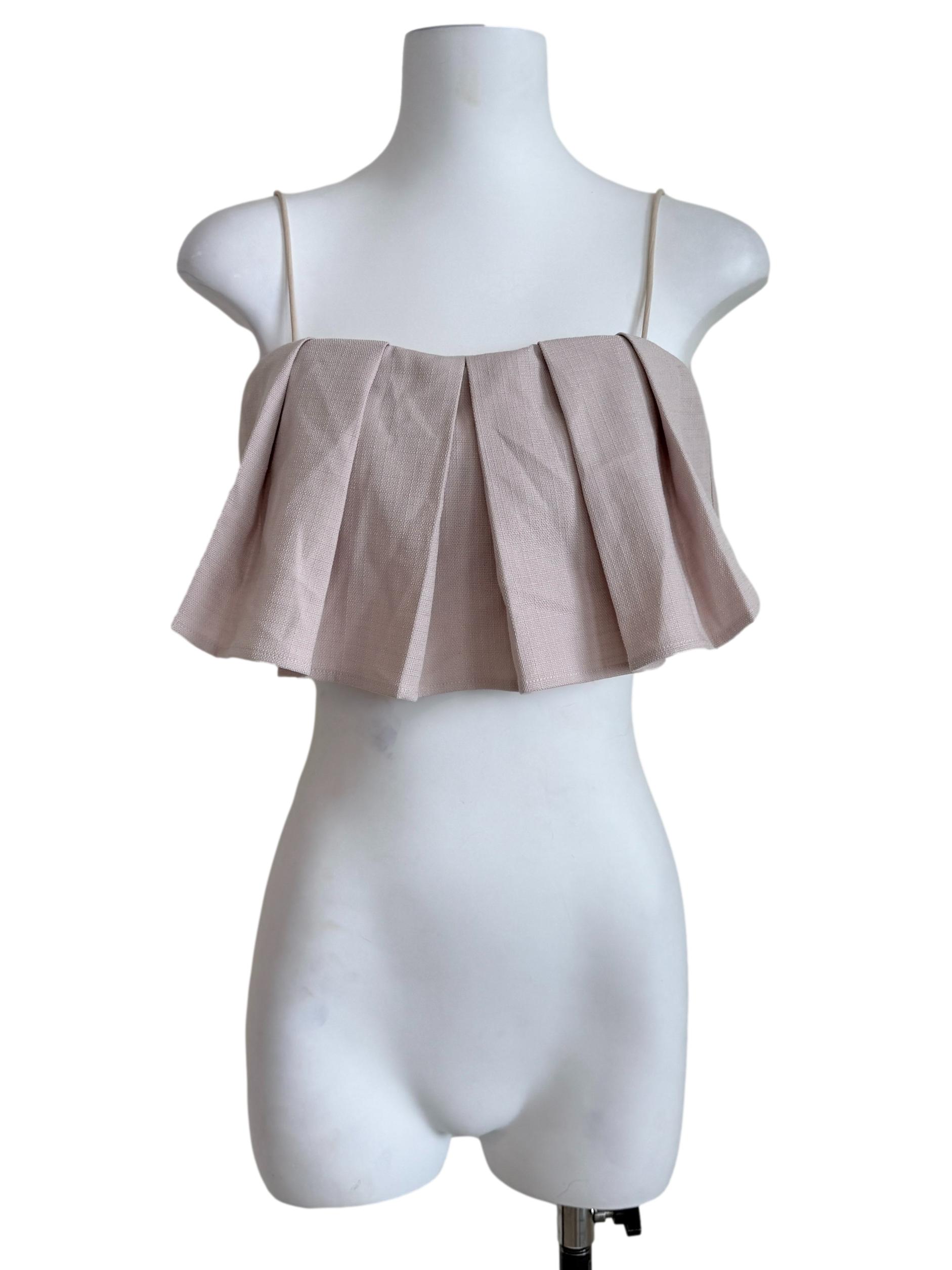 Lemonade Pink Pleated Crop Top