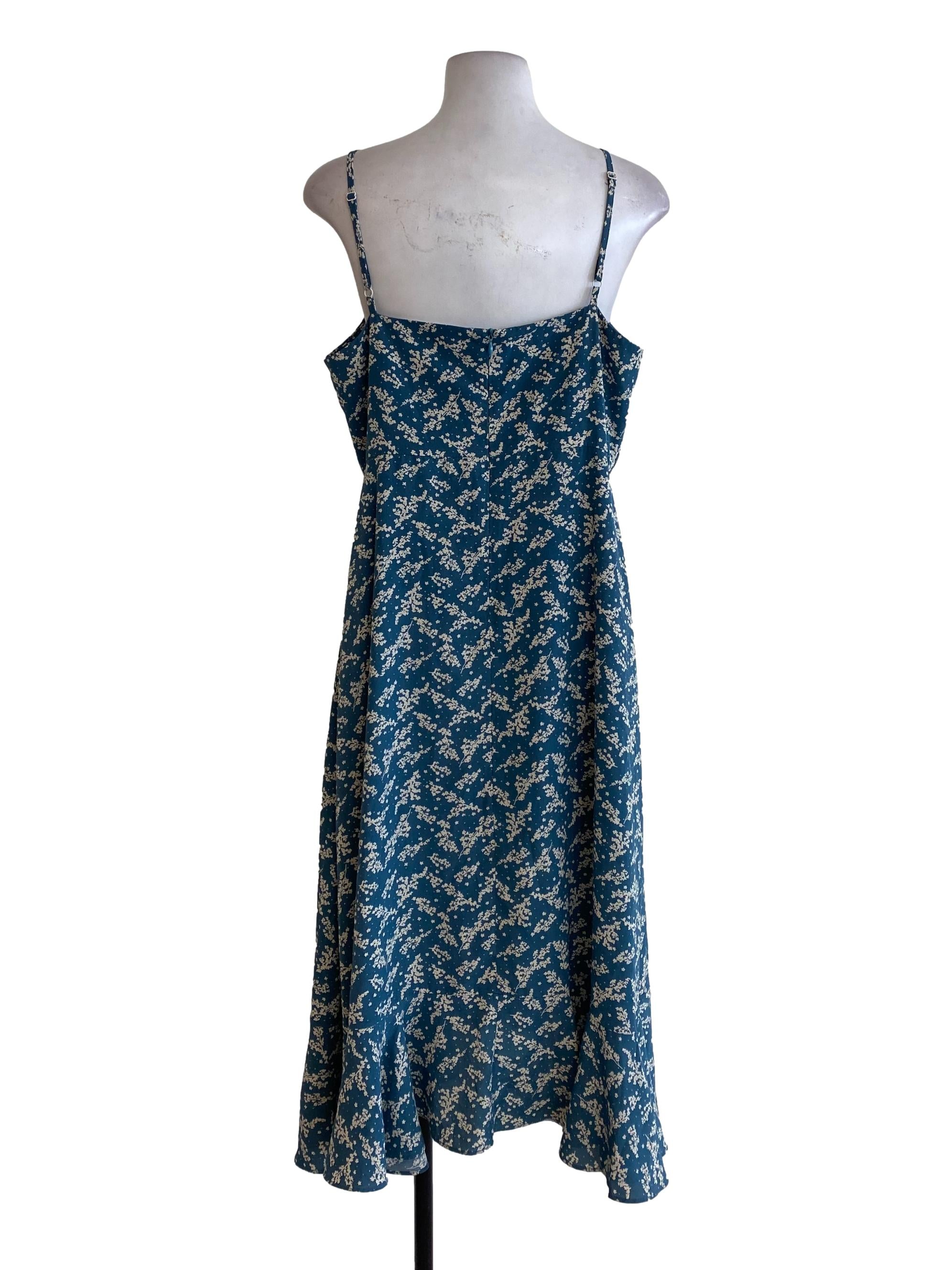 Blue Floral Ruffle Dress