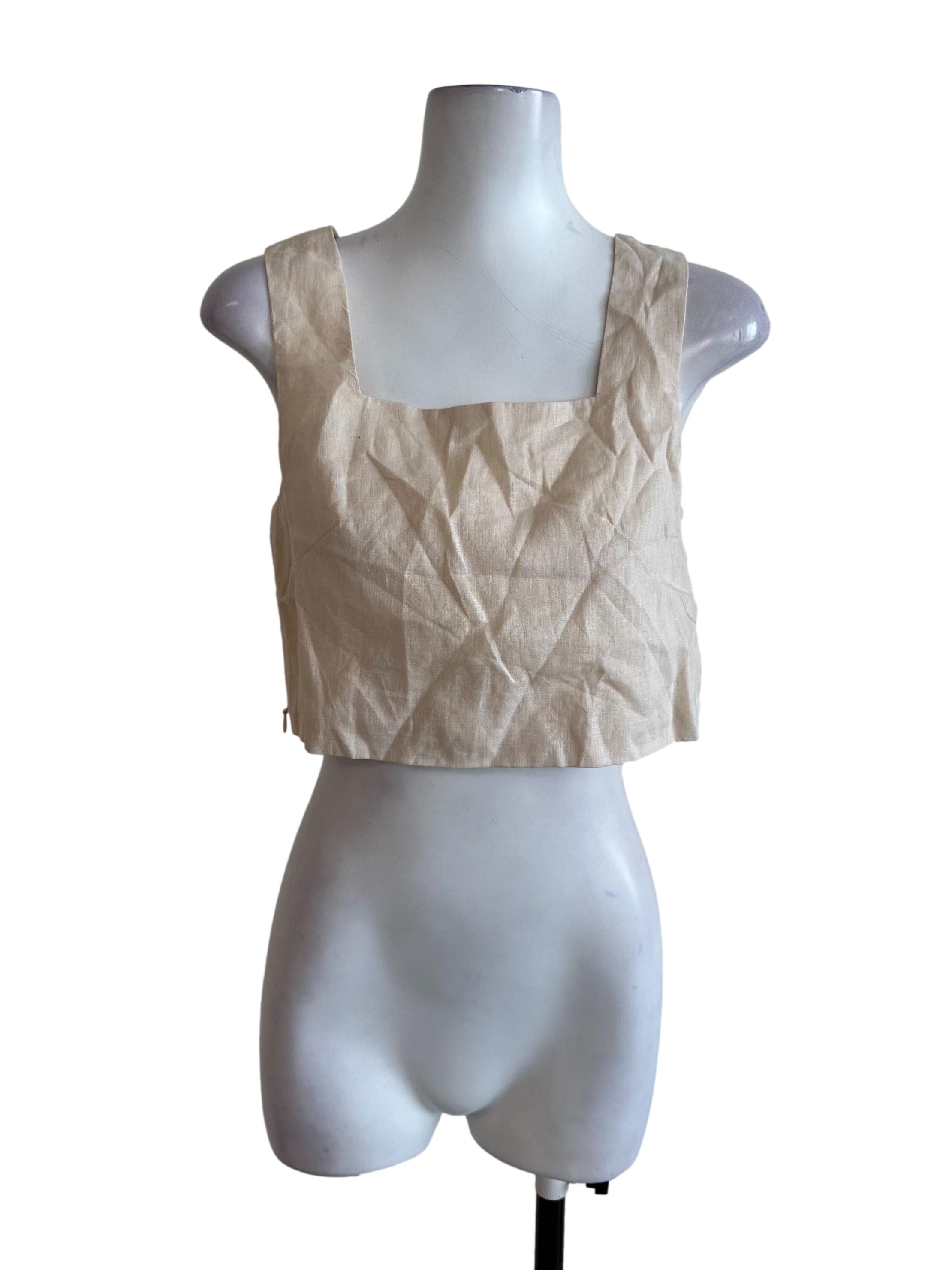 Peach Beige Square Neck Crop Top