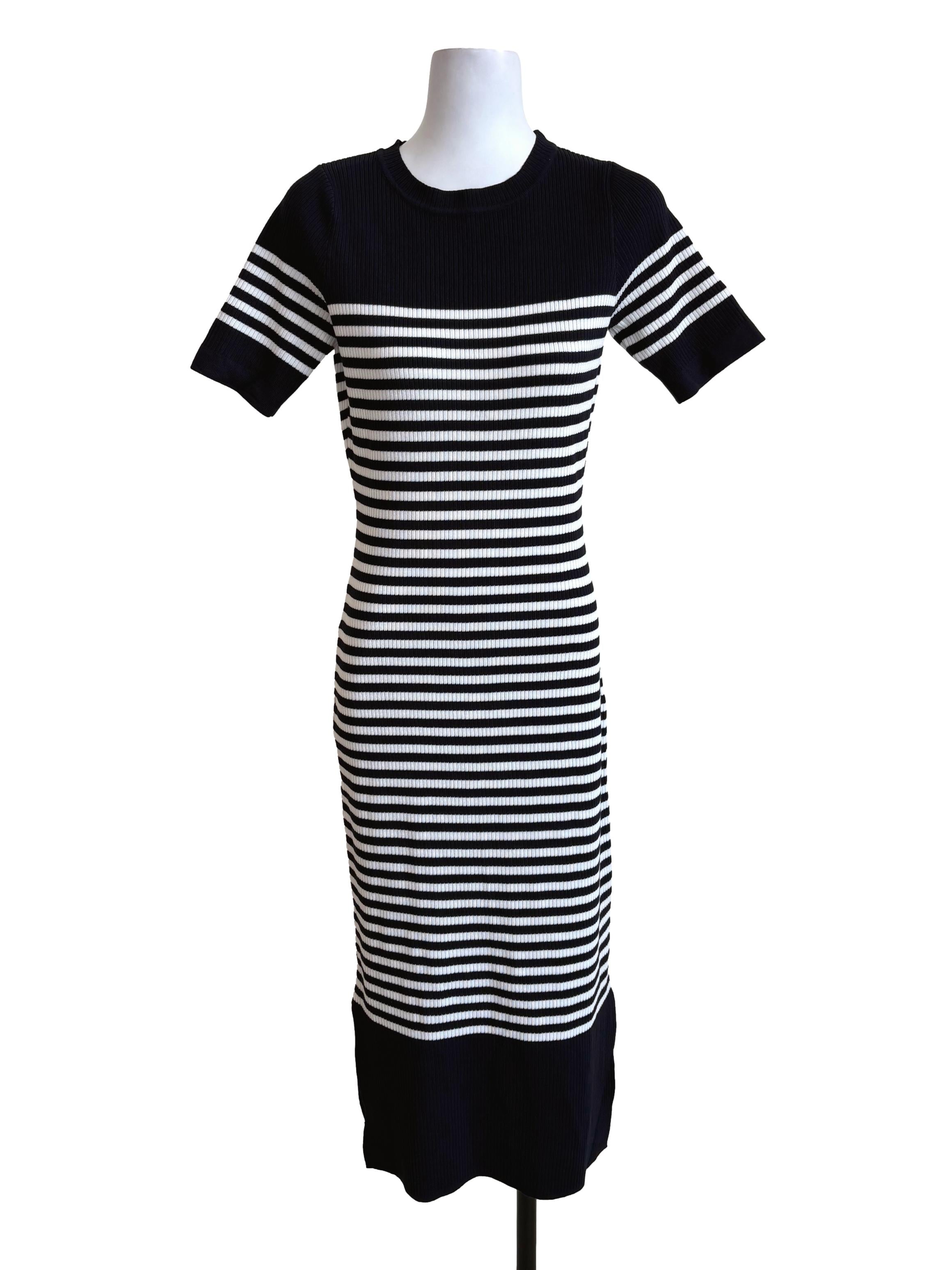 Black White Striped Knitted Bodycon Dress