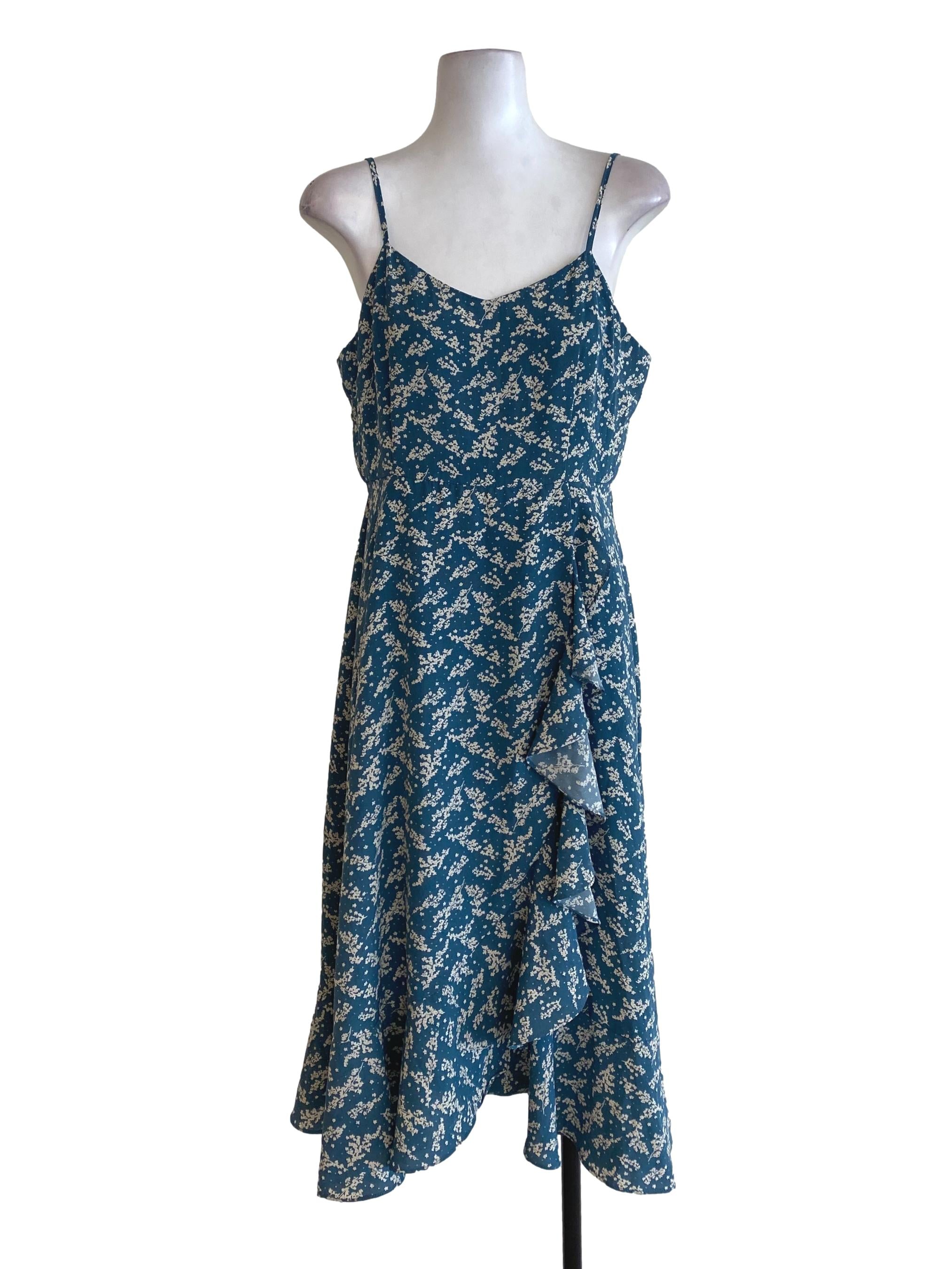 Blue Floral Ruffle Dress