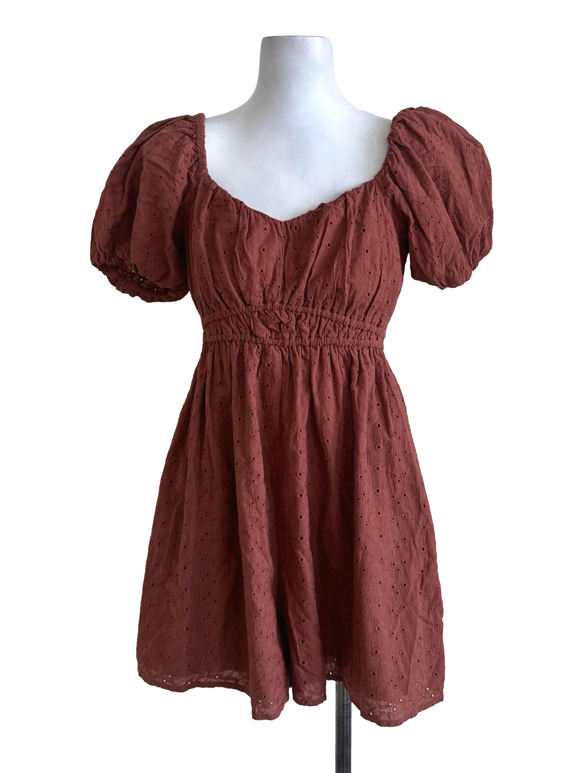 Rich Brown Eyelet Embroidery Rompers