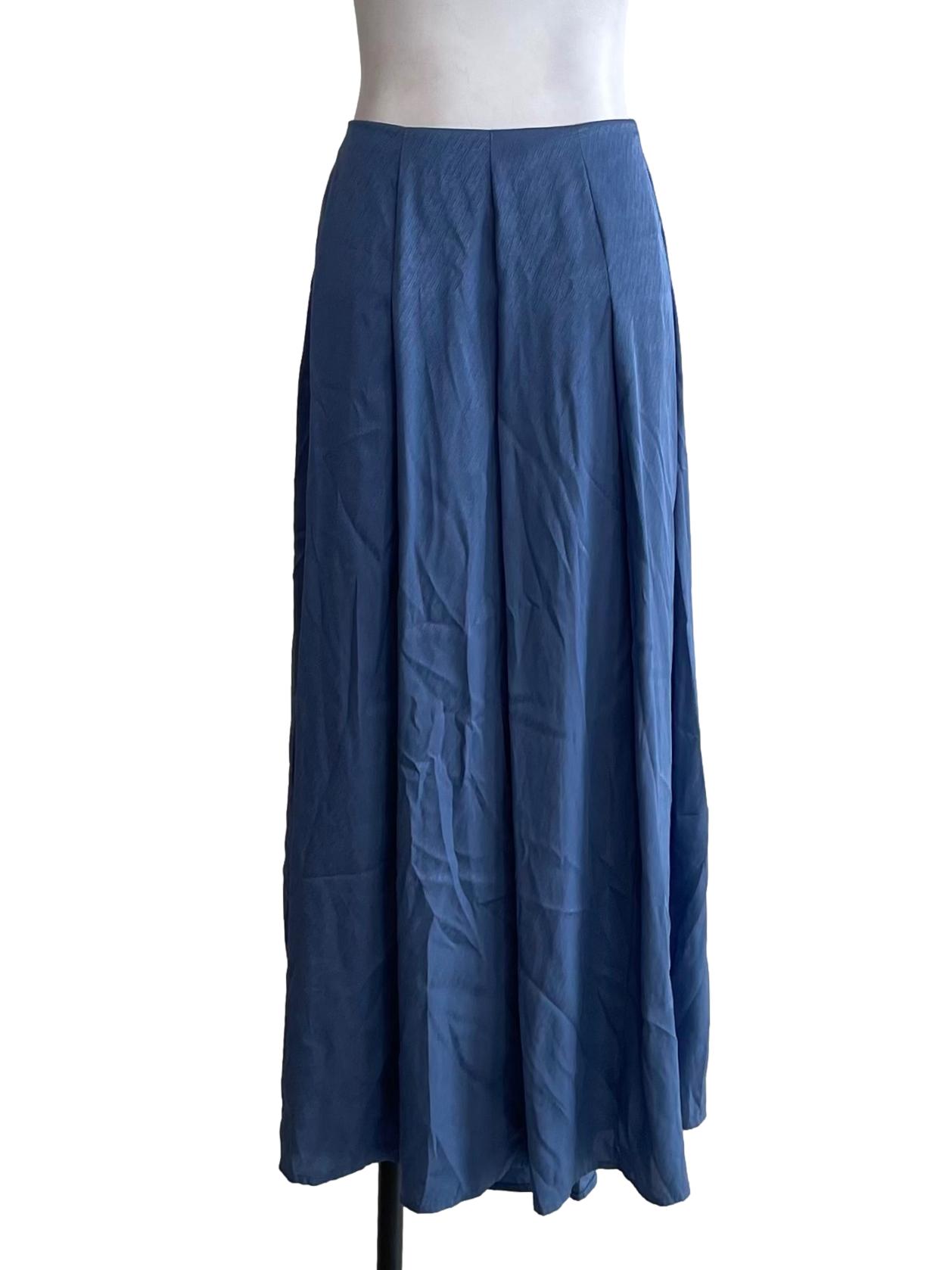 Dusty Blue Pleated Long Skirt