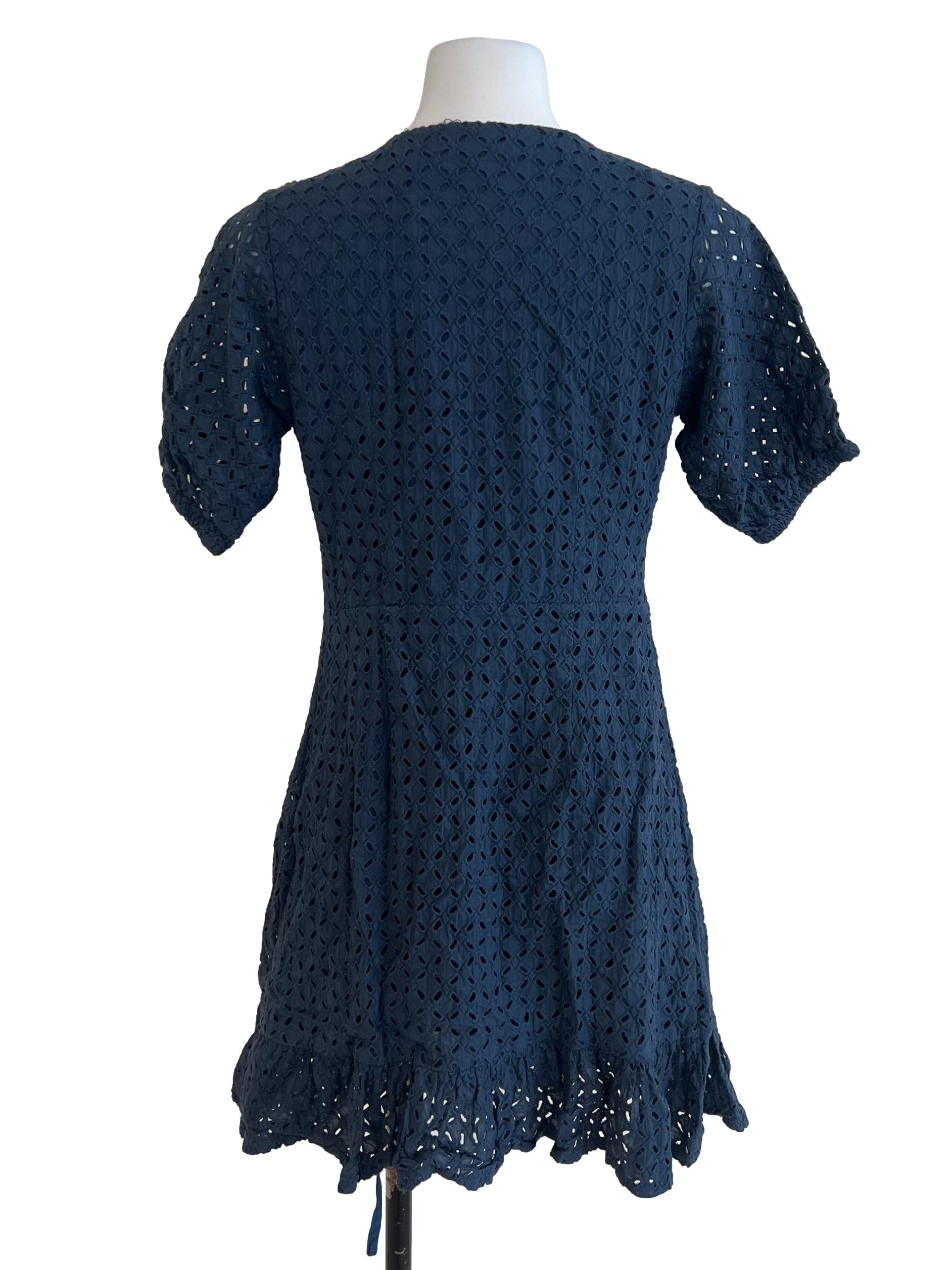 Blue Embroidered Wrap Dress
