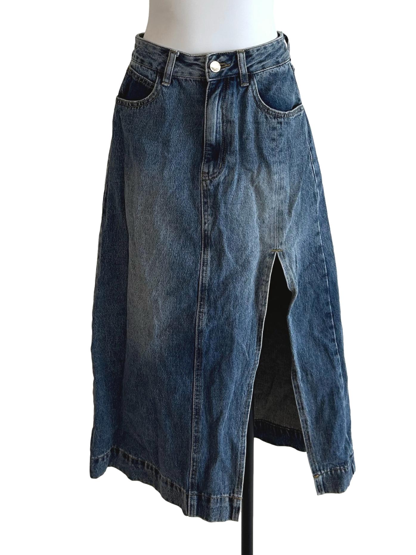 Medium Blue Slits Denim Skirts