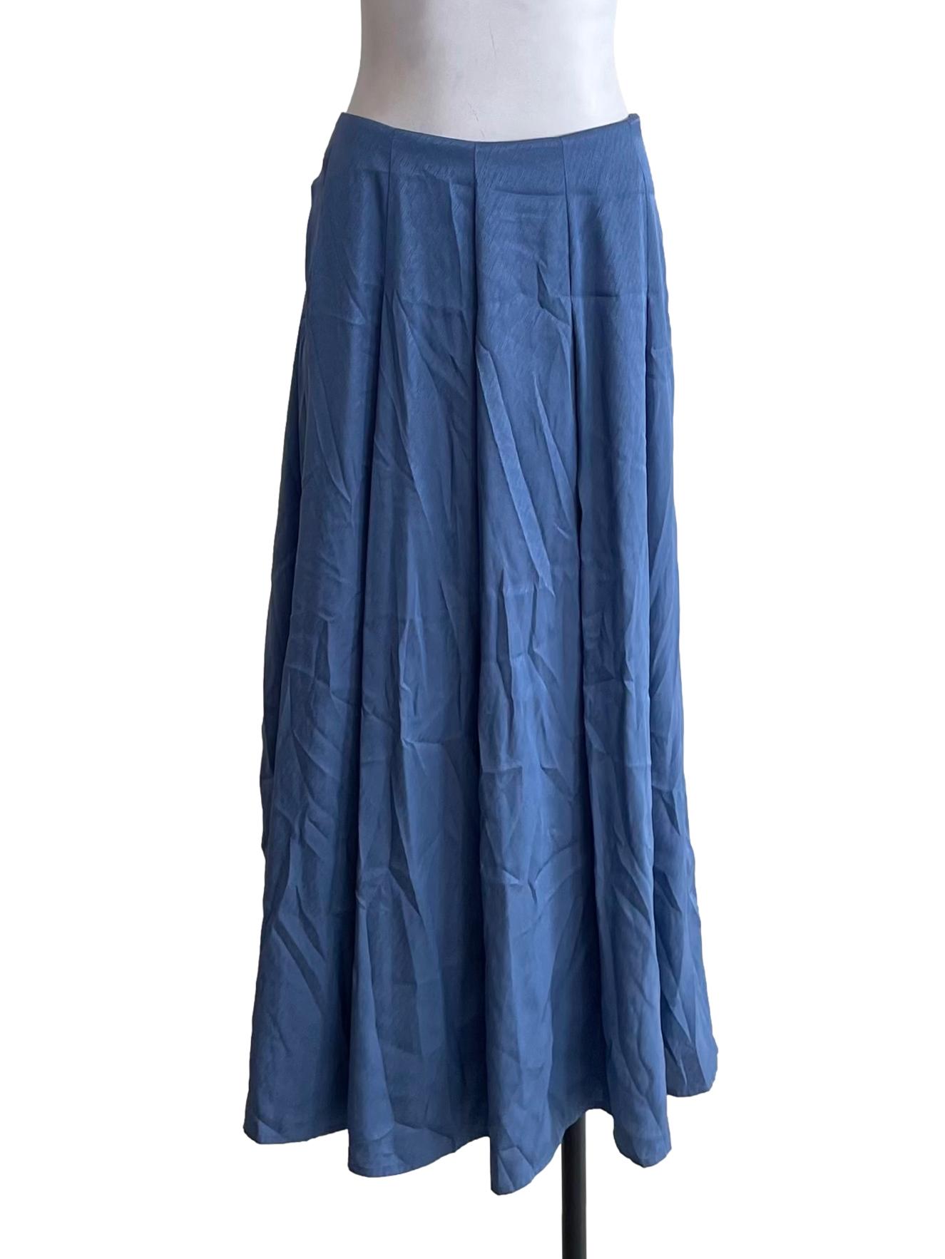 Dusty Blue Pleated Long Skirt