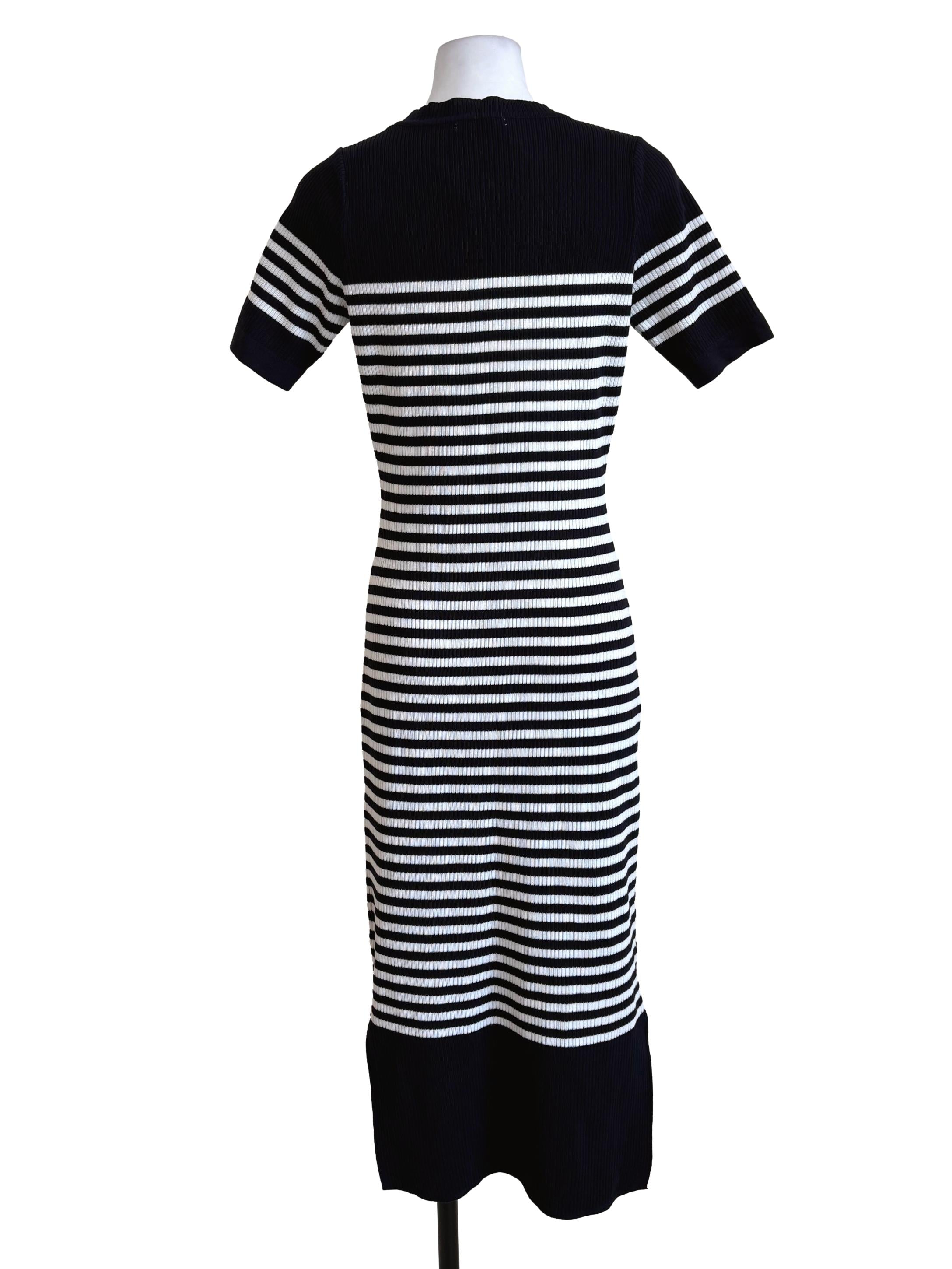 Black White Striped Knitted Bodycon Dress