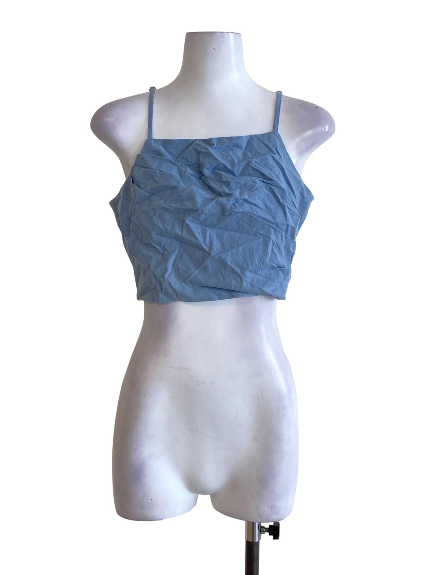 Ash Blue Square Neck Spaghetti Strap Cropped Top