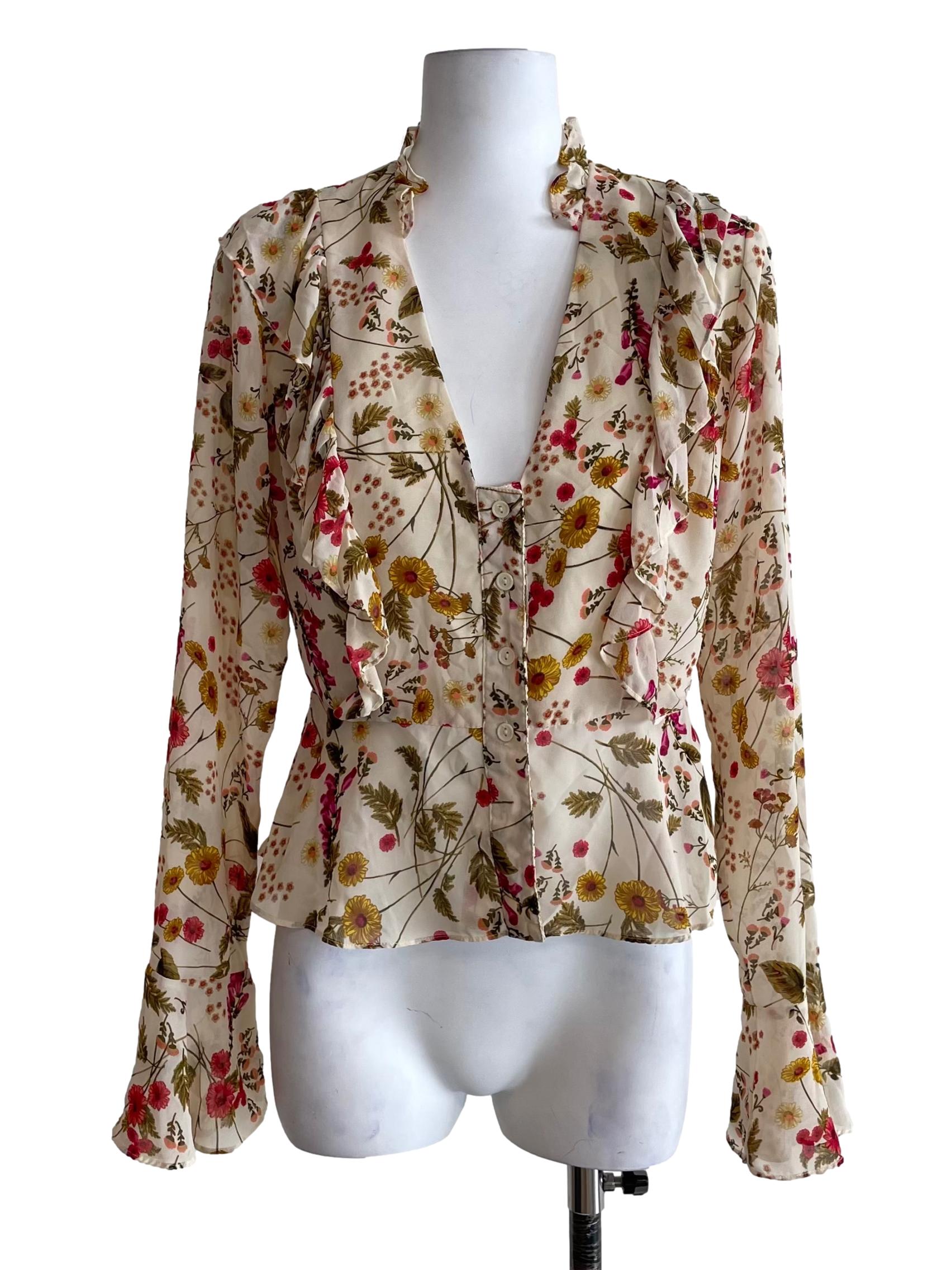Egg Nog Beige Floral Chiffon Peplum Top