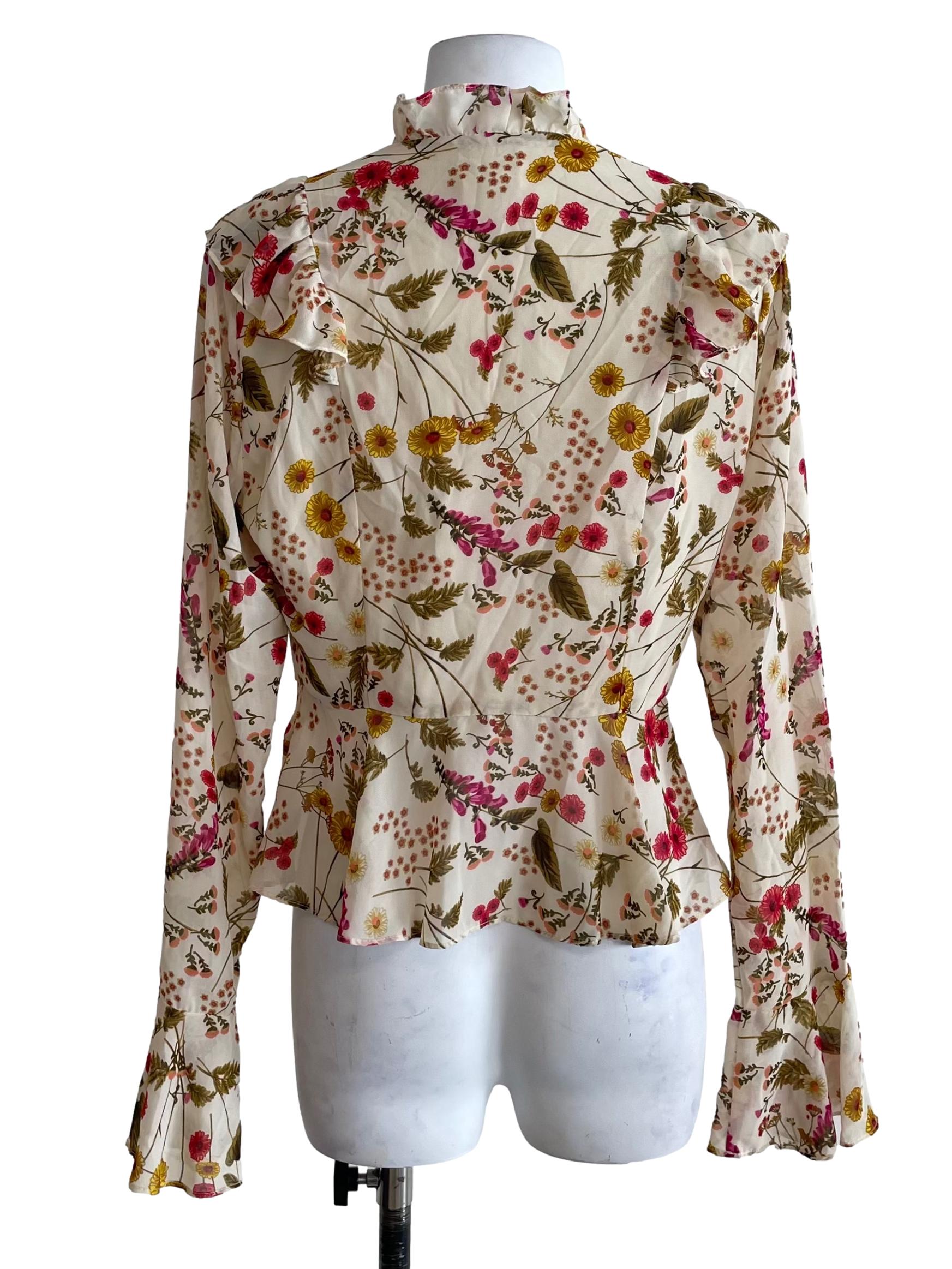 Egg Nog Beige Floral Chiffon Peplum Top